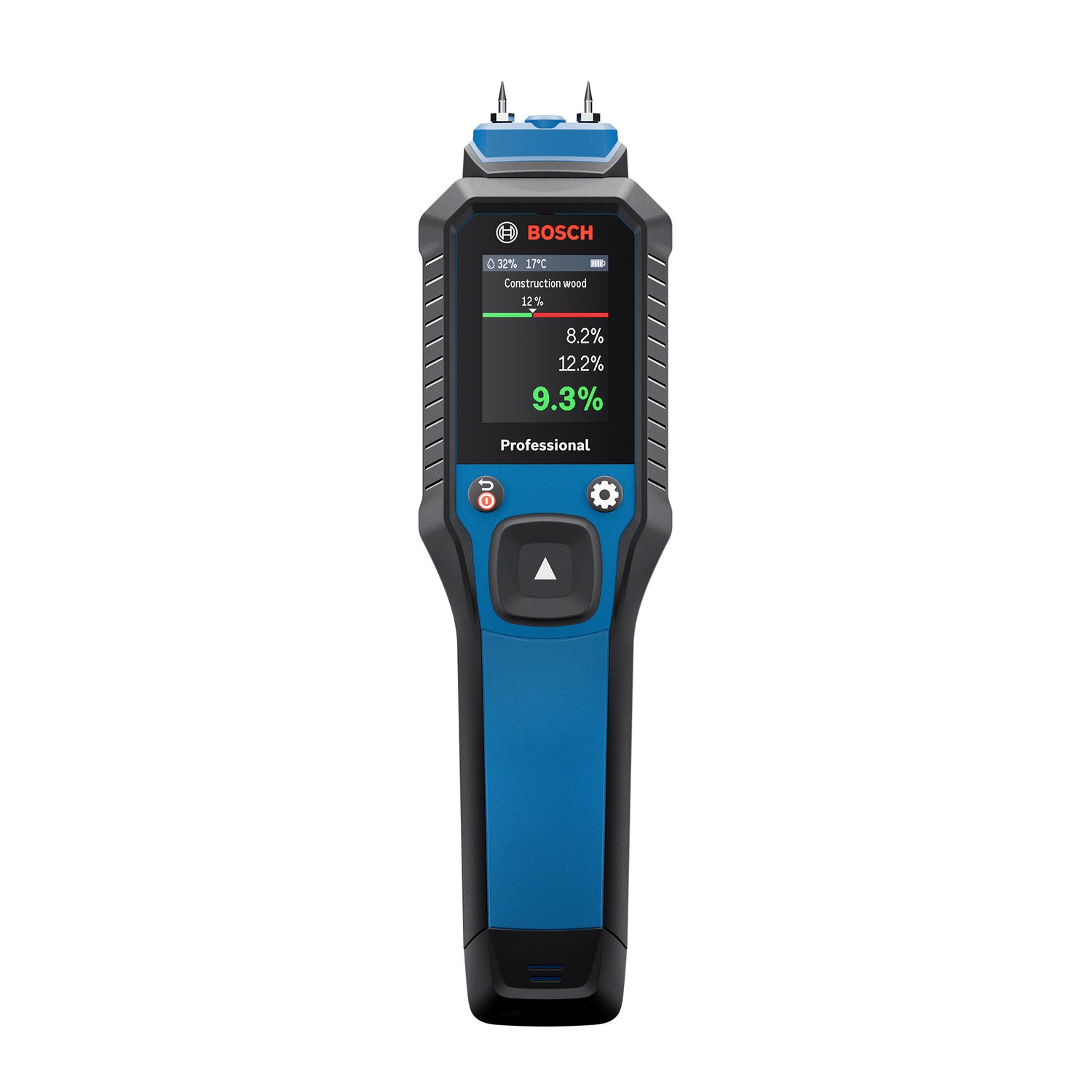 Bosch Feuchtemessgerät GMP 2-15 (misst in 37 Holzarten & 10 Baustoffarten, inkl. Batterien, Tasche)