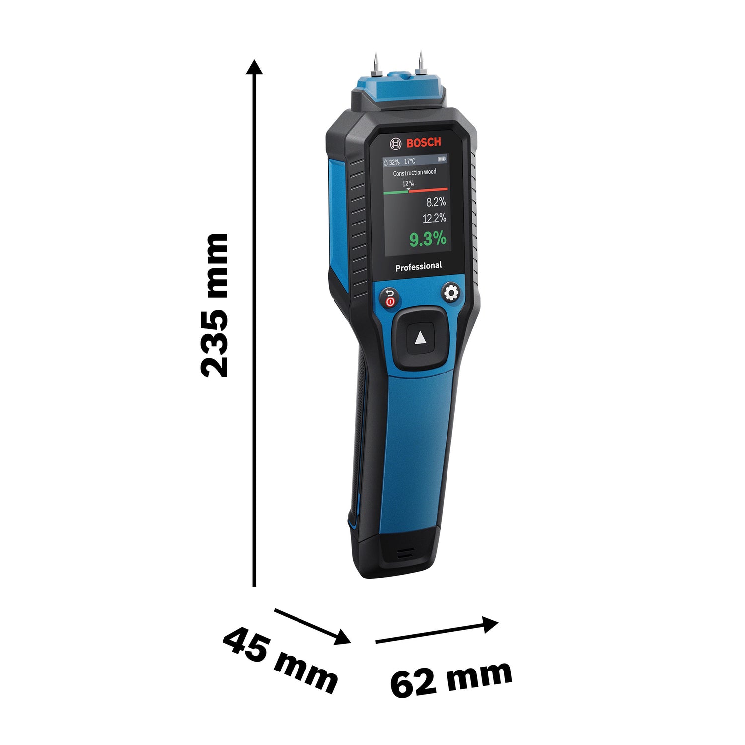 Bosch Feuchtemessgerät GMP 2-15 (misst in 37 Holzarten & 10 Baustoffarten, inkl. Batterien, Tasche)