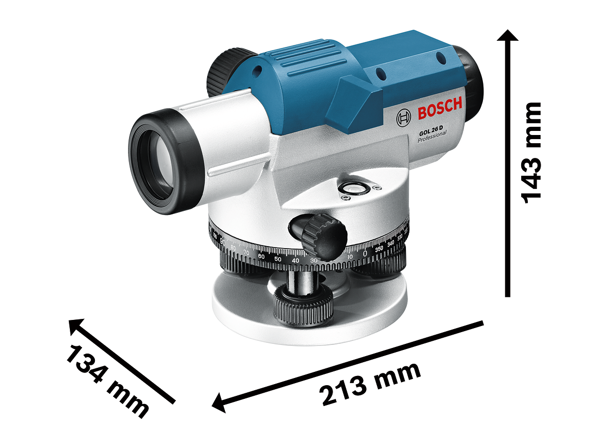 Bosch Professional GOL 26 D Optisches Nivelliergerät (26 x Vergrößerung, Maßeinheit 360 Grad, Arbeitsbereich max 100 m, im Koffer)
