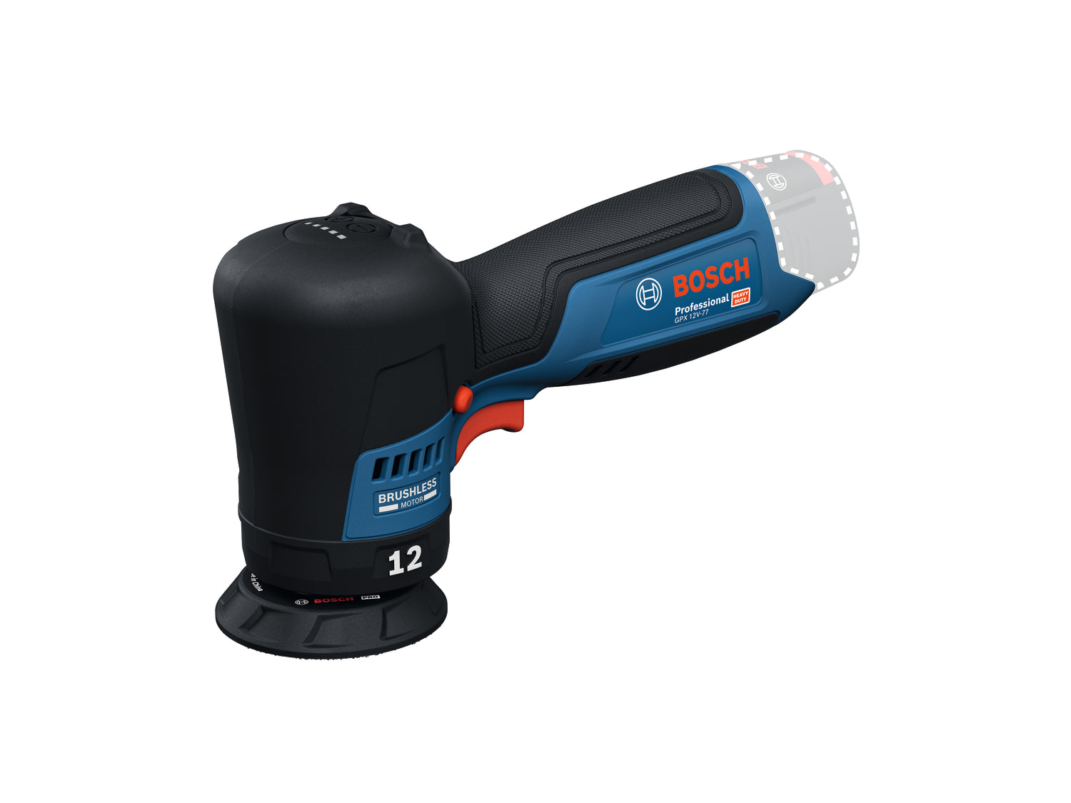 Bosch Akku-Exzenterpolierer GPX 12V-77 (Solo, inkl. 77 mm Klett-Stützteller & 77 mm Polierschwamm)