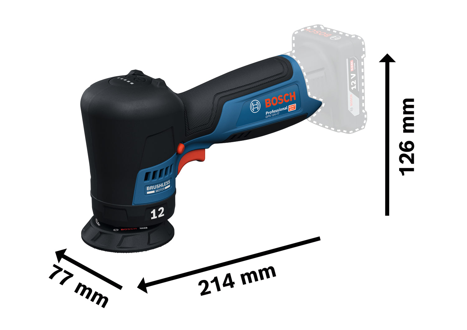 Bosch Akku-Exzenterpolierer GPX 12V-77 (Solo, inkl. 77 mm Klett-Stützteller & 77 mm Polierschwamm)