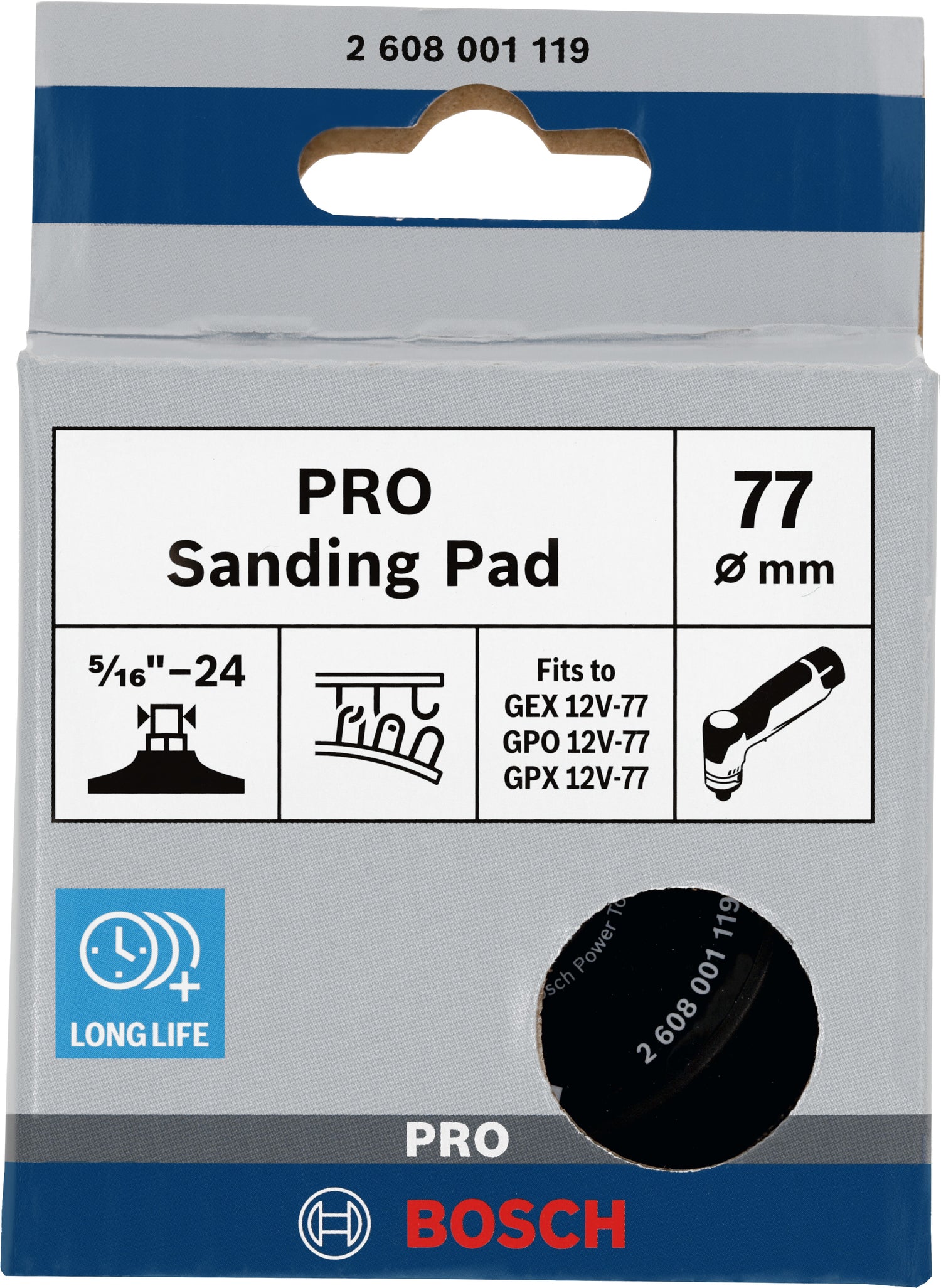Bosch PRO Schleifteller Ø 77 mm mit Klett (5/16"-24, mittel, passend für GEX / GPO / GPX 12V-77)