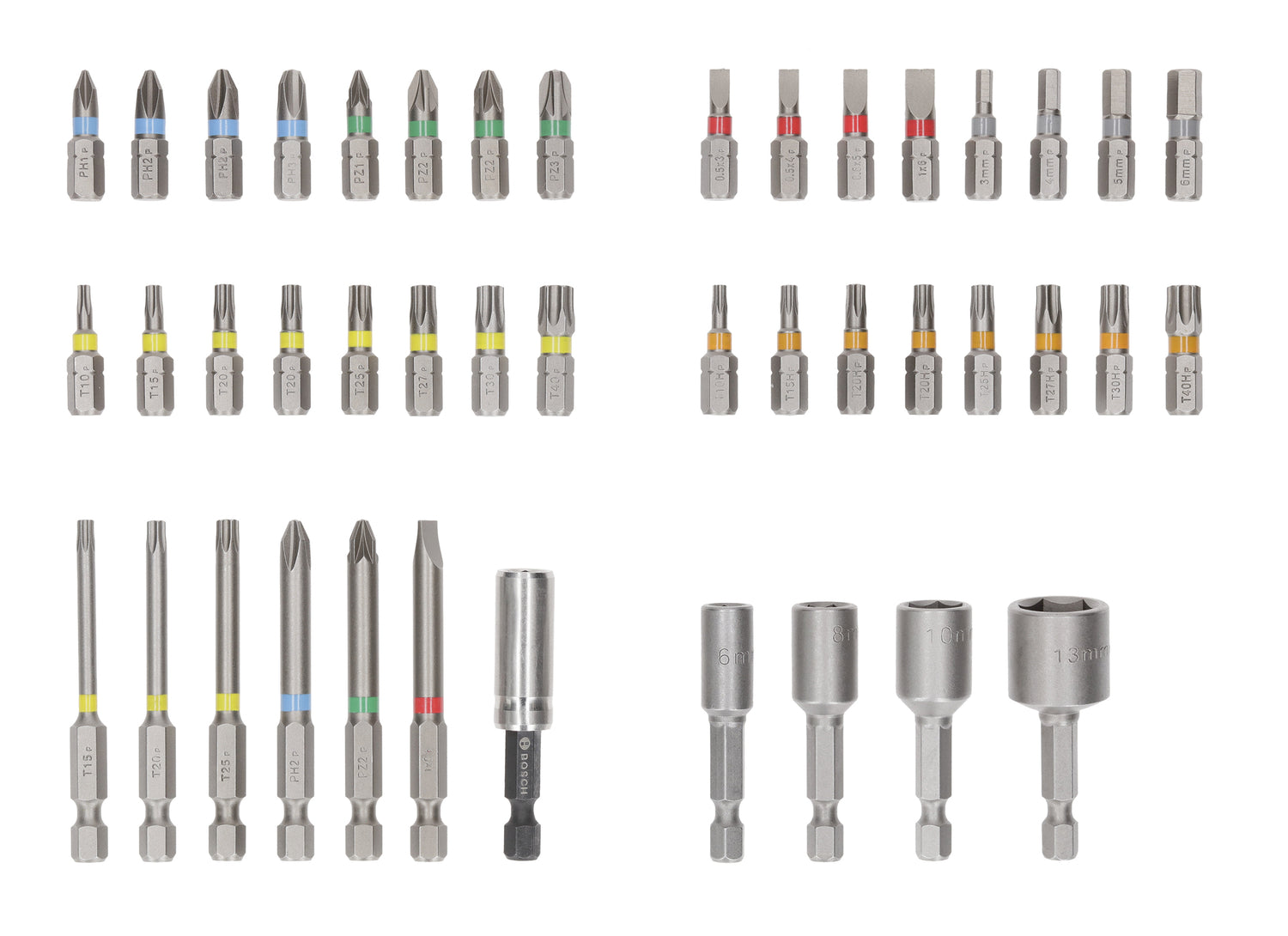 Bosch Schrauberbit-Set Extra Hard 43-tlg. + Becher (PH, PZ, T, T H, H, SL Bits, Stecknüsse, Bithalter)