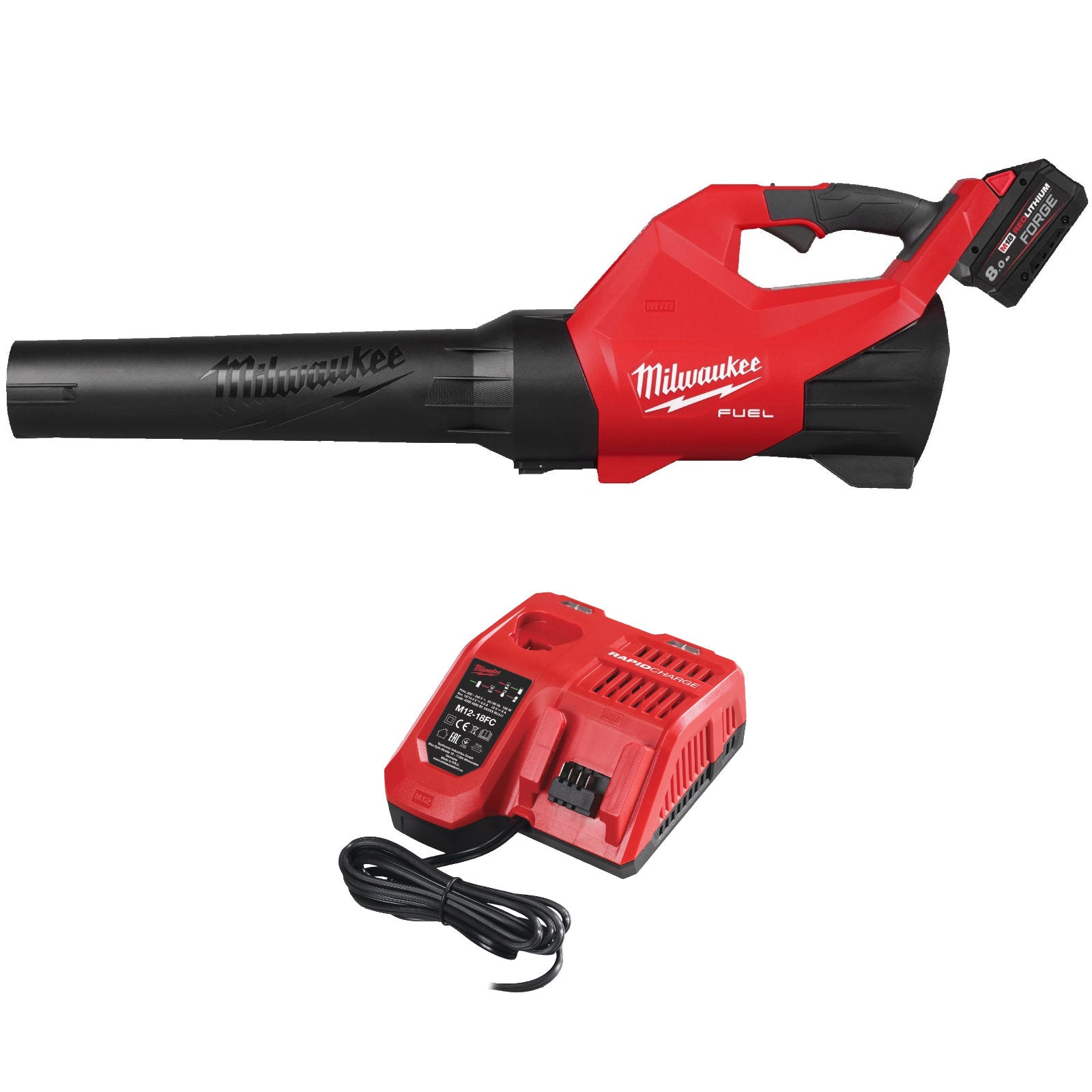 Milwaukee M18 FBLG3-802 Akku-Laubgebläse (mit 2x M18 FB8 FORGE Akku 8 Ah, Ladegerät M12-18 FC)