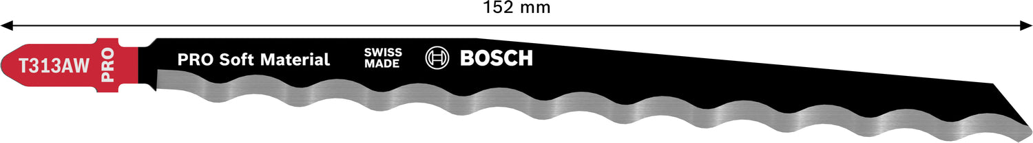 Bosch PRO Soft Material T 313 AW Stichsägeblatt (152 mm, 3er-Pack, Schneidet z.B. Leder, Pappe, Gummi uvm.)