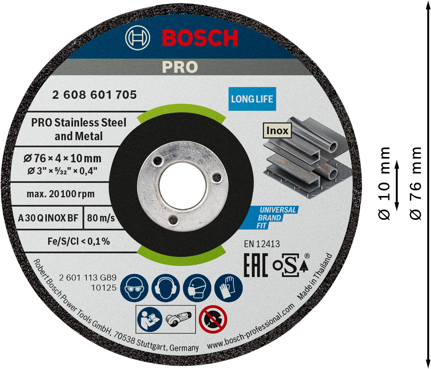 Bosch PRO Schruppscheibe Ø 76 x 4 x 10 mm für Stahl, Edelstahl (2er-Pack, Stainless Steel and Metal)