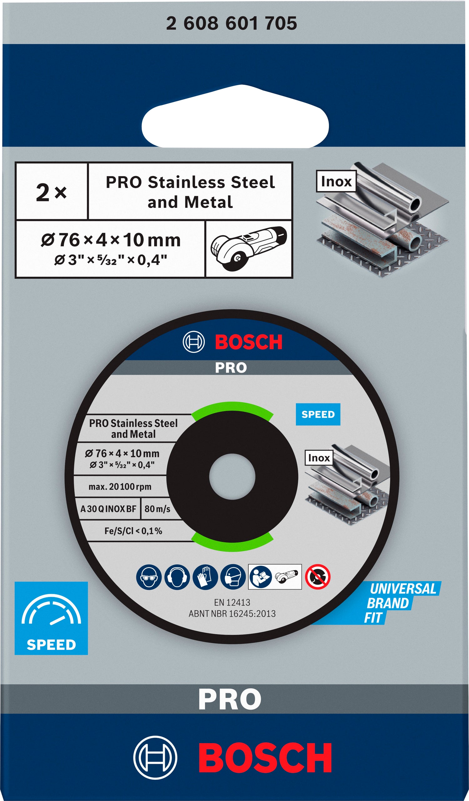 Bosch PRO Schruppscheibe Ø 76 x 4 x 10 mm für Stahl, Edelstahl (2er-Pack, Stainless Steel and Metal)