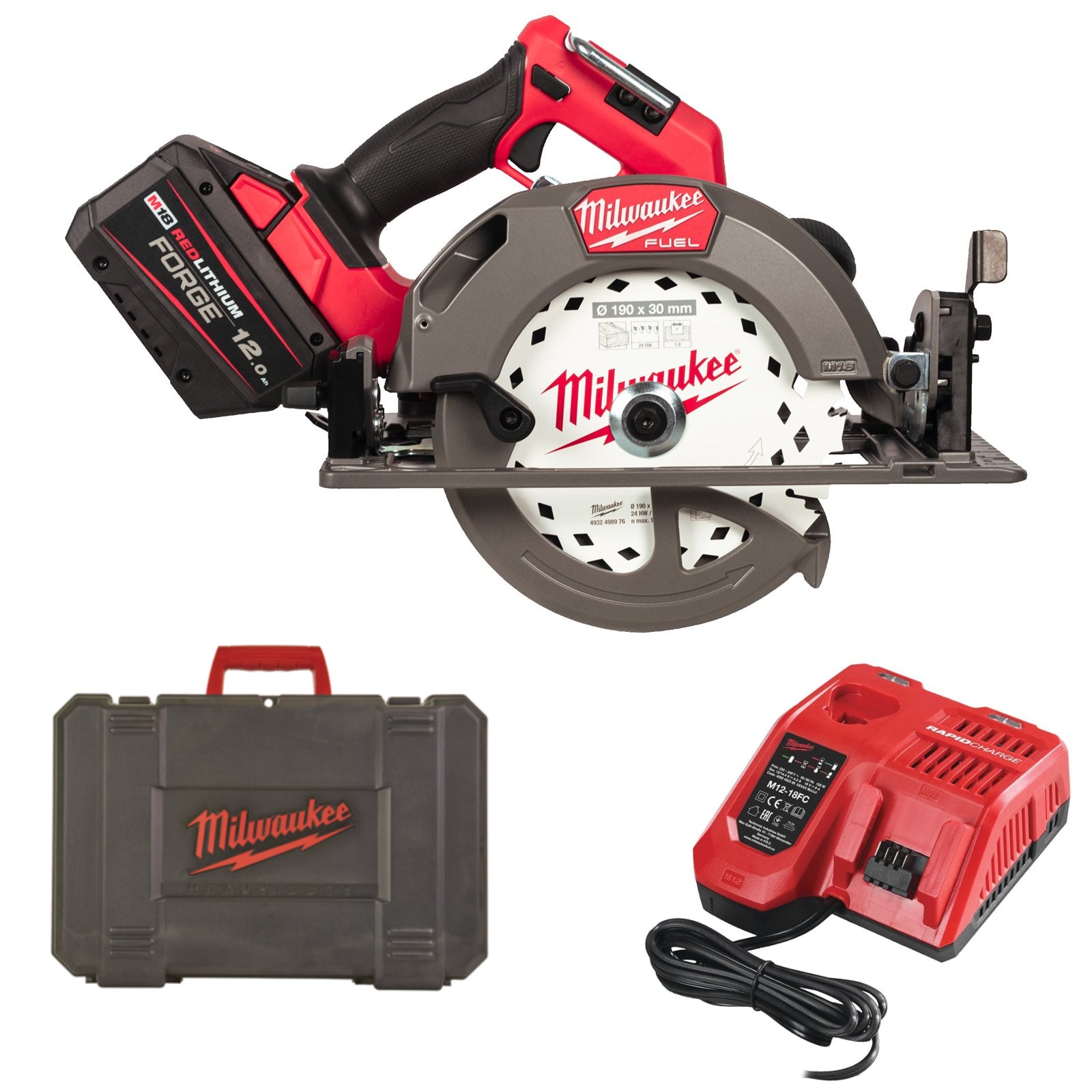 Milwaukee M18 FCS66GR3-121C Akku-Kreissäge (68 mm Schnitttiefe, inkl. 12 Ah FORGE Akku, 190 mm Sägeblatt, im Koffer)