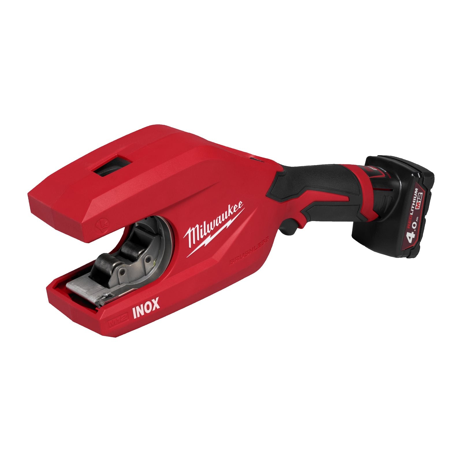 Milwaukee M12 PCSS54-402C Akku-Rohrabschneider (Schneidet Edelstahlrohre bis 54 mm, RaptorXL, inkl. 2x 4 Ah Akku, im Koffer)