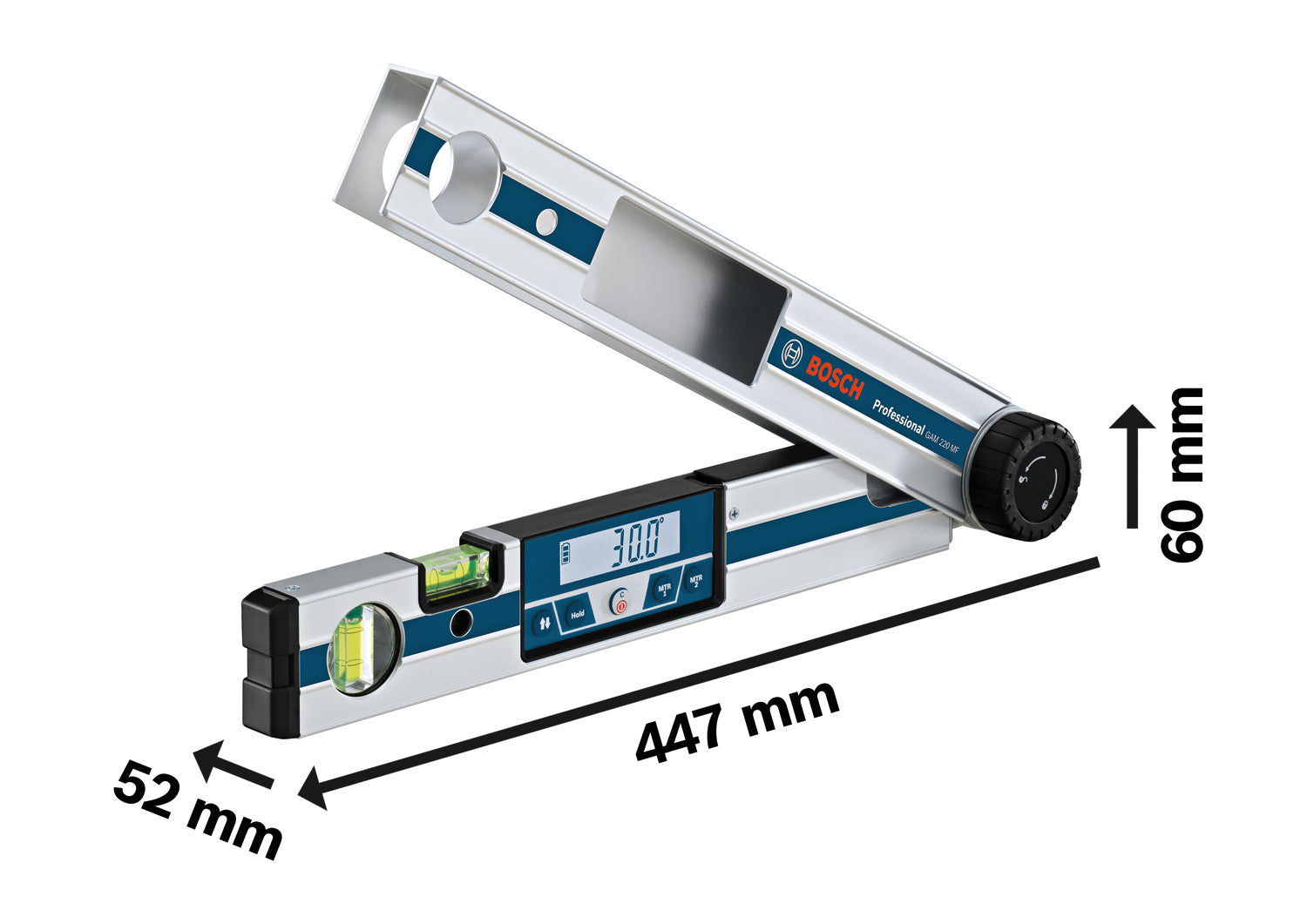 Bosch Winkelmesser GAM 220 MF (Schenkellänge: 40 cm, Messbereich: 0° - 220°, Ermittlung von Gehrungswinkeln)