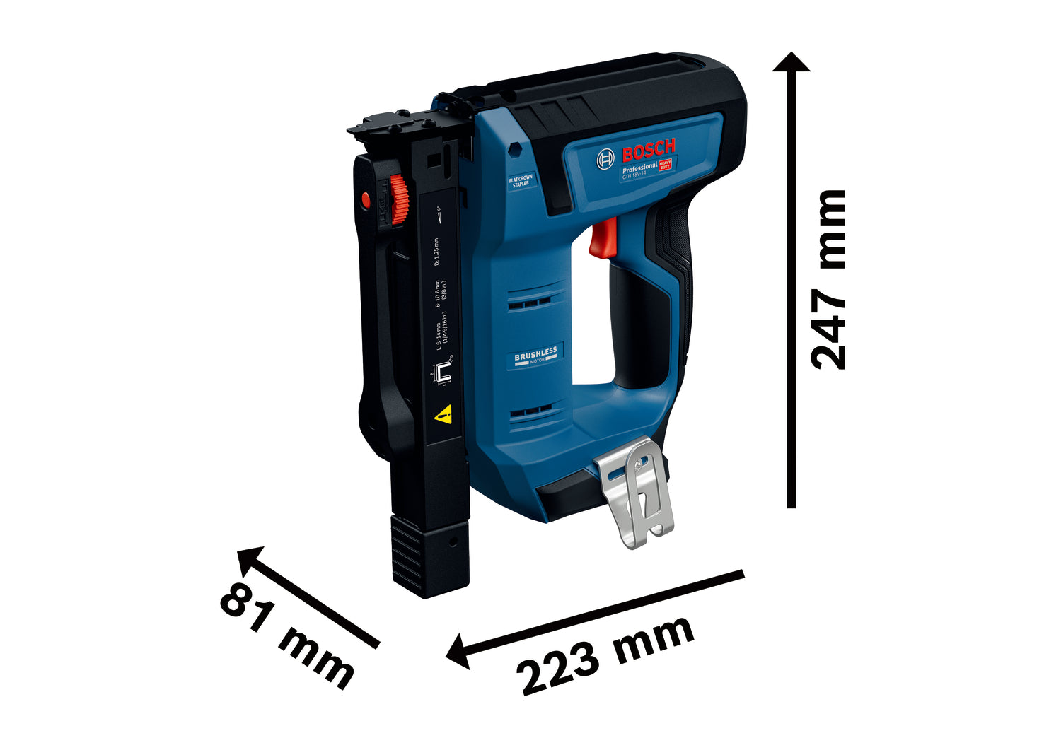 Bosch Akku-Holzklammerer GTH 18V-14 (Schenkellänge: 6 - 14 mm, Klammerweite: 10,6 mm, Kapazität: 100 Stk., Solo, in L-BOXX 136)