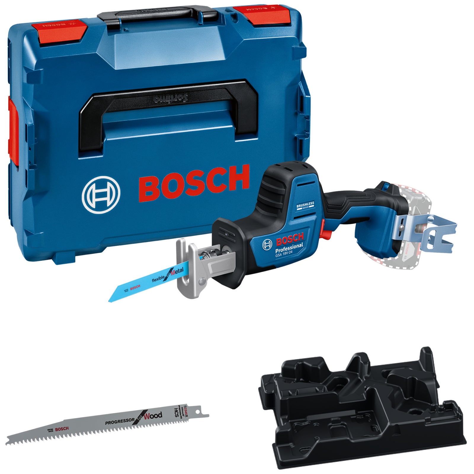 Bosch Akku-Säbelsäge GSA 18V-24 (Schnitttiefe Holz: 230 mm, Solo, inkl. 2 Säbelsägeblätter in L-BOXX 136)