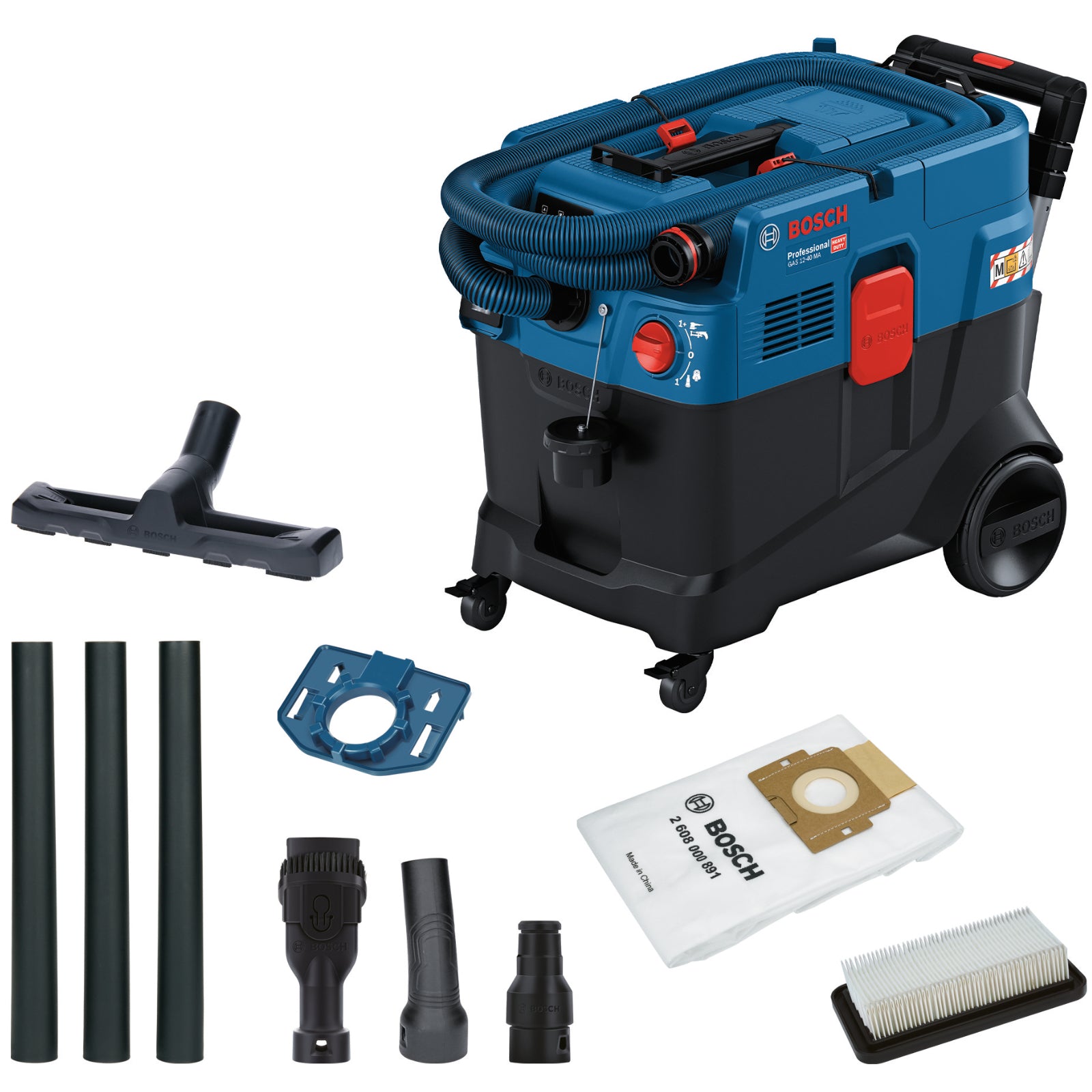 Bosch Allzwecksauger GAS 12-40 MA (M-Klasse, automatische Filterreinigung AFC, 1200 W, inkl. Filter, Schlauch, Adapter, Düsen)