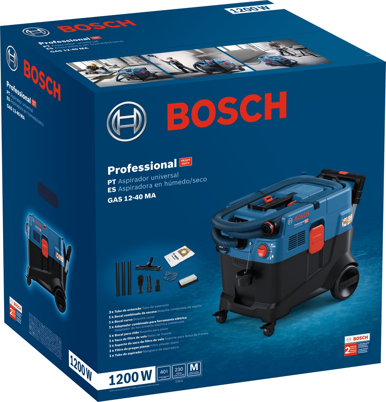 Bosch Allzwecksauger GAS 12-40 MA (M-Klasse, automatische Filterreinigung AFC, 1200 W, inkl. Filter, Schlauch, Adapter, Düsen)