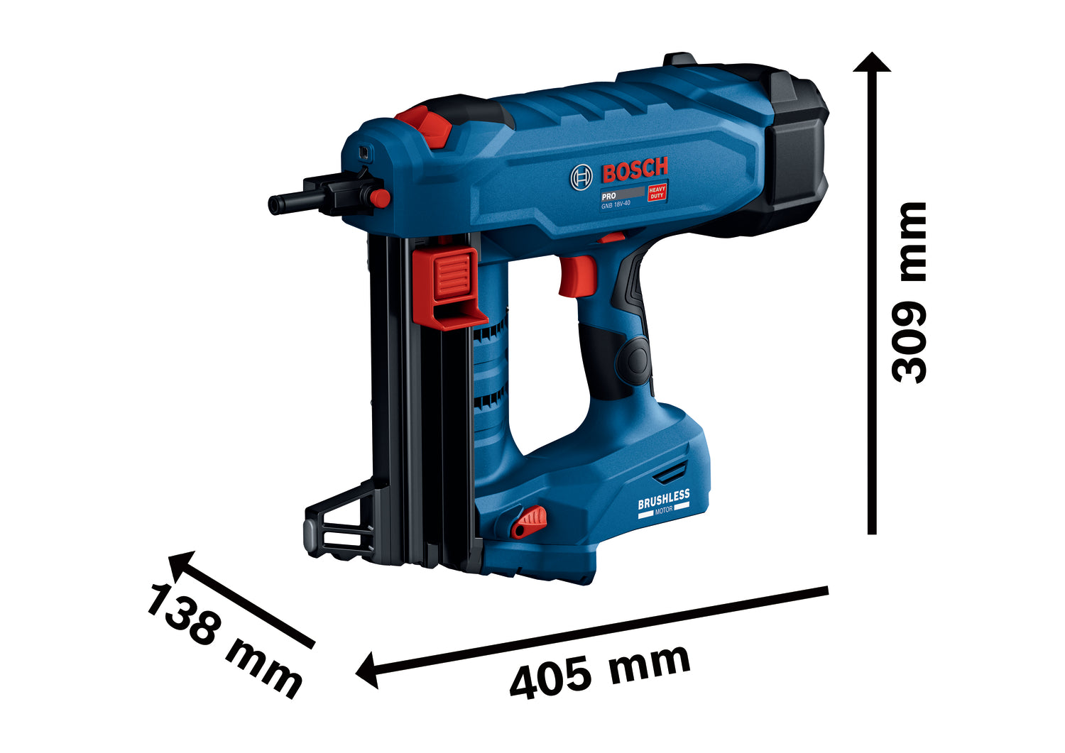 Bosch Akku-Betonnagler GNB 18V-40 (für Nägel: 13 - 40 mm bei Ø 2,7 - 3 mm, Solo inkl. Ausdrückstift, Befestigungshaken, E-Mundstück in XL-BOXX)