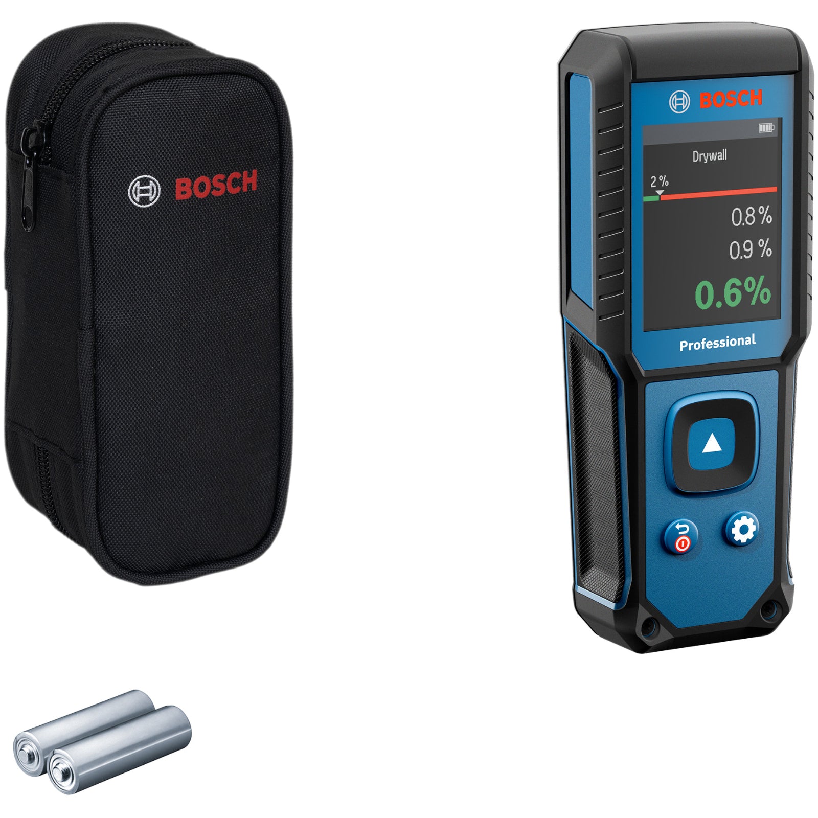 Bosch Feuchtemessgerät GMM 1-15 (misst 37 Holzarten und 10 Baustoffe, nicht-invasiv, IP 65, inkl. Batterien & Tasche)