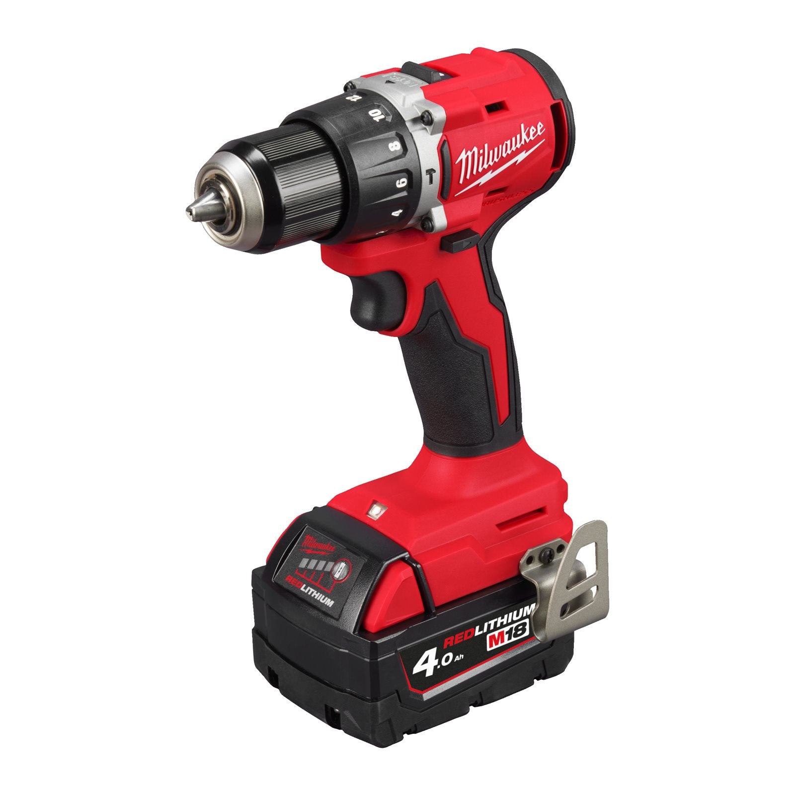 Milwaukee M18 BLPDRC-422C Akku-Schlagbohrschrauber (Drehmoment: 60,5 Nm, 13 mm Bohrfutter, mit 2,0 Ah & 4,0 Ah Akku, im Koffer)