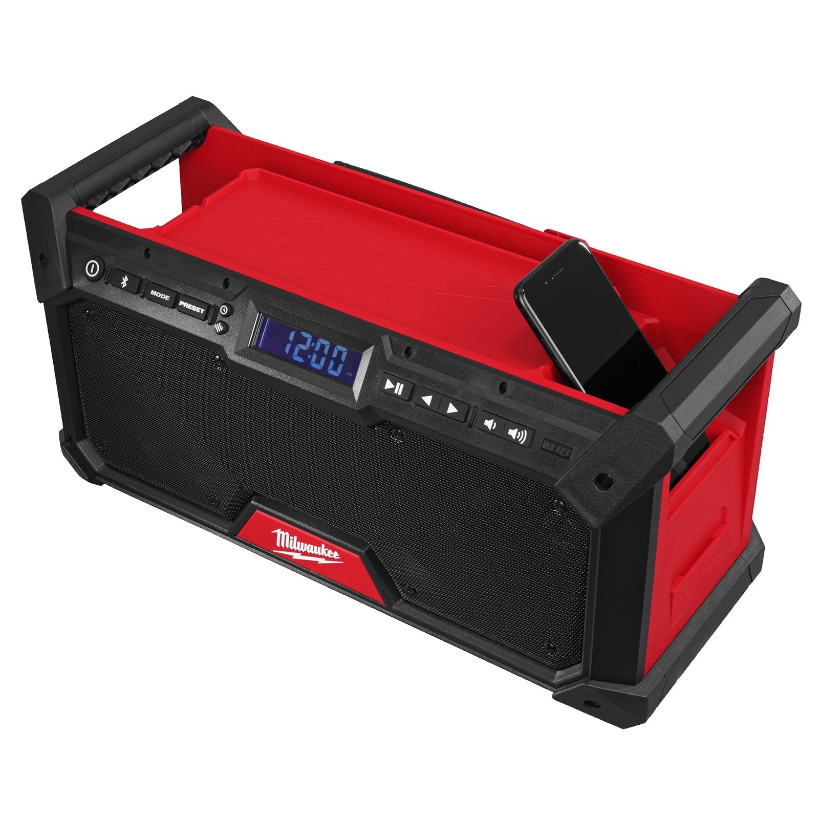 Milwaukee M18 RADDAB+G2-0 Akku-Baustellenradio (DAB+ / FM-Empfänger, Bluetooth®-Empfang bis 30 m, Akku- & Kabelbetrieb, USB-C, ohne Akku)