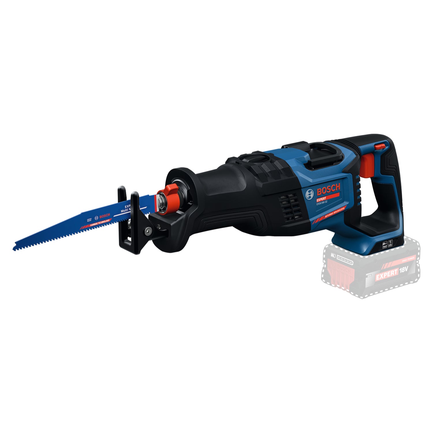 Bosch EXPERT Akku-Säbelsäge EXSA18V-32 (Schnitttiefe: Holz / Stahlrohr 250 mm, Mauerwerk 405 mm, Hublänge: 32 mm, ohne Akku in L-BOXX 238)