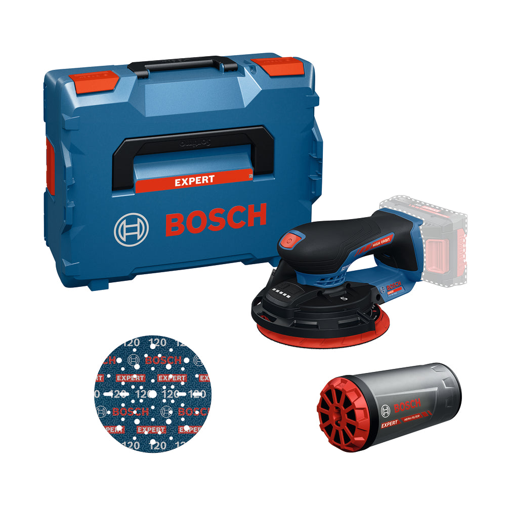 Bosch EXPERT Akku-Exzenterschleifer EXEX18V-150-5 (Schleifteller-Ø: 150 mm, Schwingkreis-Ø: 5,0 mm, Drehzahl: 5000-10000 U/min, ohne Akkus in L-BOXX 162)