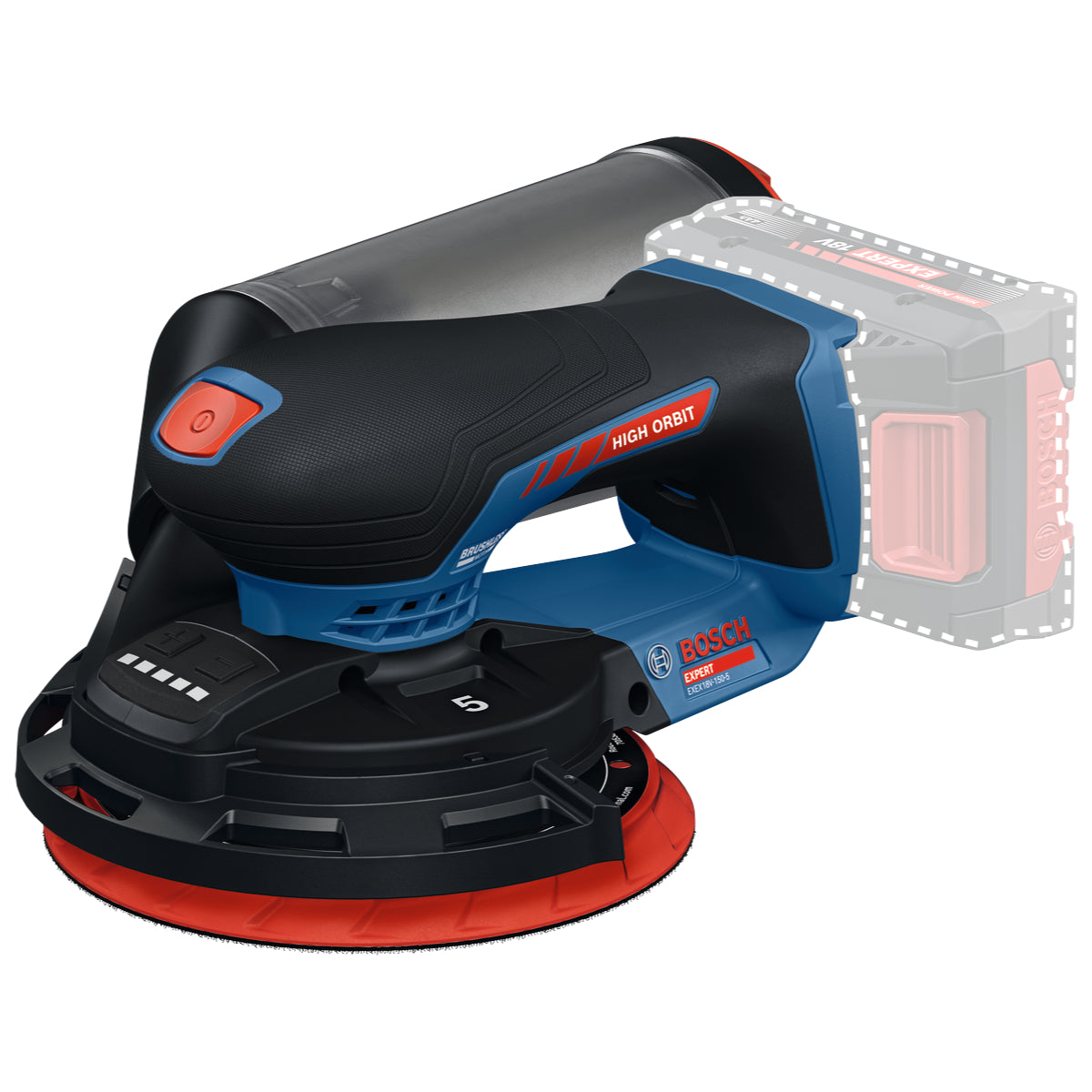 Bosch EXPERT Akku-Exzenterschleifer EXEX18V-150-5 (Schleifteller-Ø: 150 mm, Schwingkreis-Ø: 5,0 mm, Drehzahl: 5000-10000 U/min, ohne Akkus in L-BOXX 162)