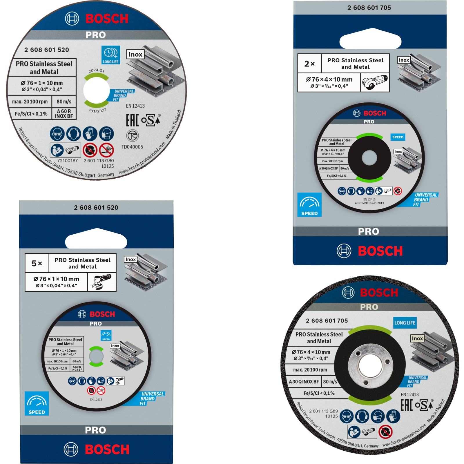 Bosch PRO Set Ø 76 mm: Trennscheibe (5x) + Schruppscheibe (2x) für Stahl, Edelstahl (Stainless Steel and Metal)