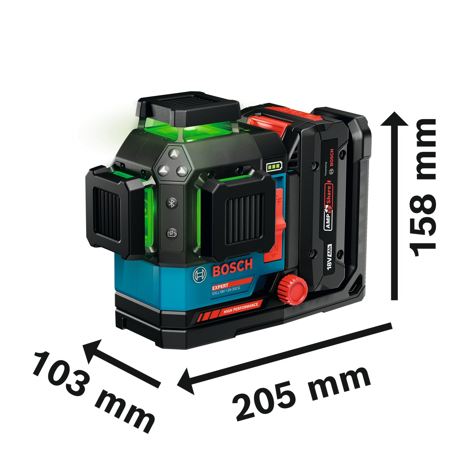 Bosch EXPERT Linienlaser EXLL18V-120-33CG (Arbeitsbereich: bis 120 m mit Empfänger, Betrieb mit 18V/12V-Akku/Batterien möglich, inkl. 4,0 Ah Akku in L-BOXX 136)