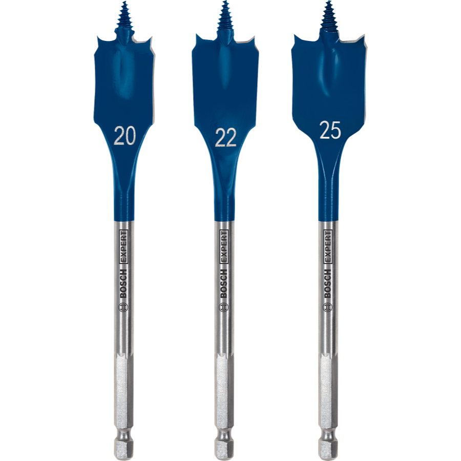 Bosch EXPERT Self Cut Speed Flachfräsbohrer-Set 3-tlg. (Ø 20/22/25 mm, für Spanplatte & Weichholz, Tip Technology)