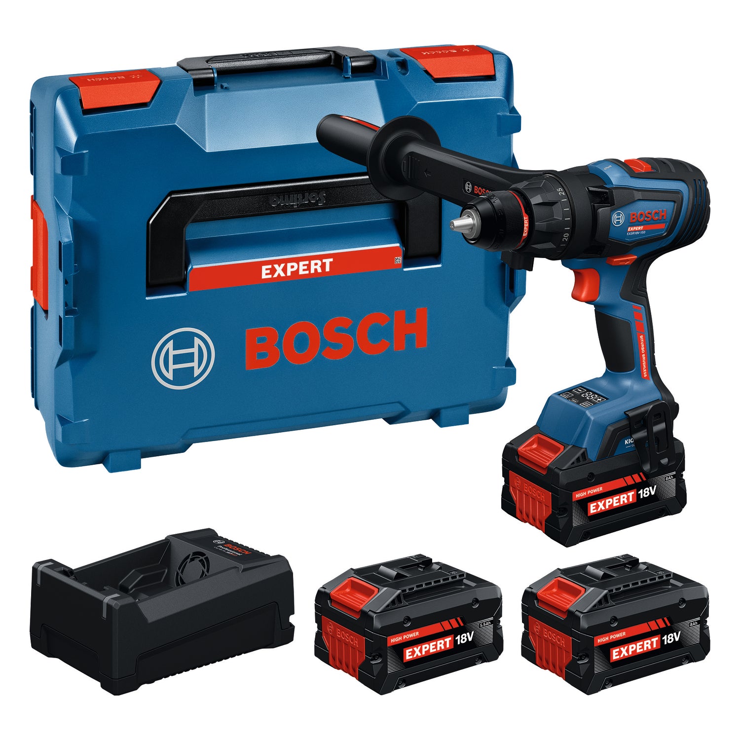 Bosch EXPERT Akku-Bohrschrauber EXSR18V-150 (Drehmoment: 150 Nm, 13 mm Bohrfutter, inkl. 2 x 8,0 Ah & 1 x 5,5 Ah Akku in L-BOXX 136)