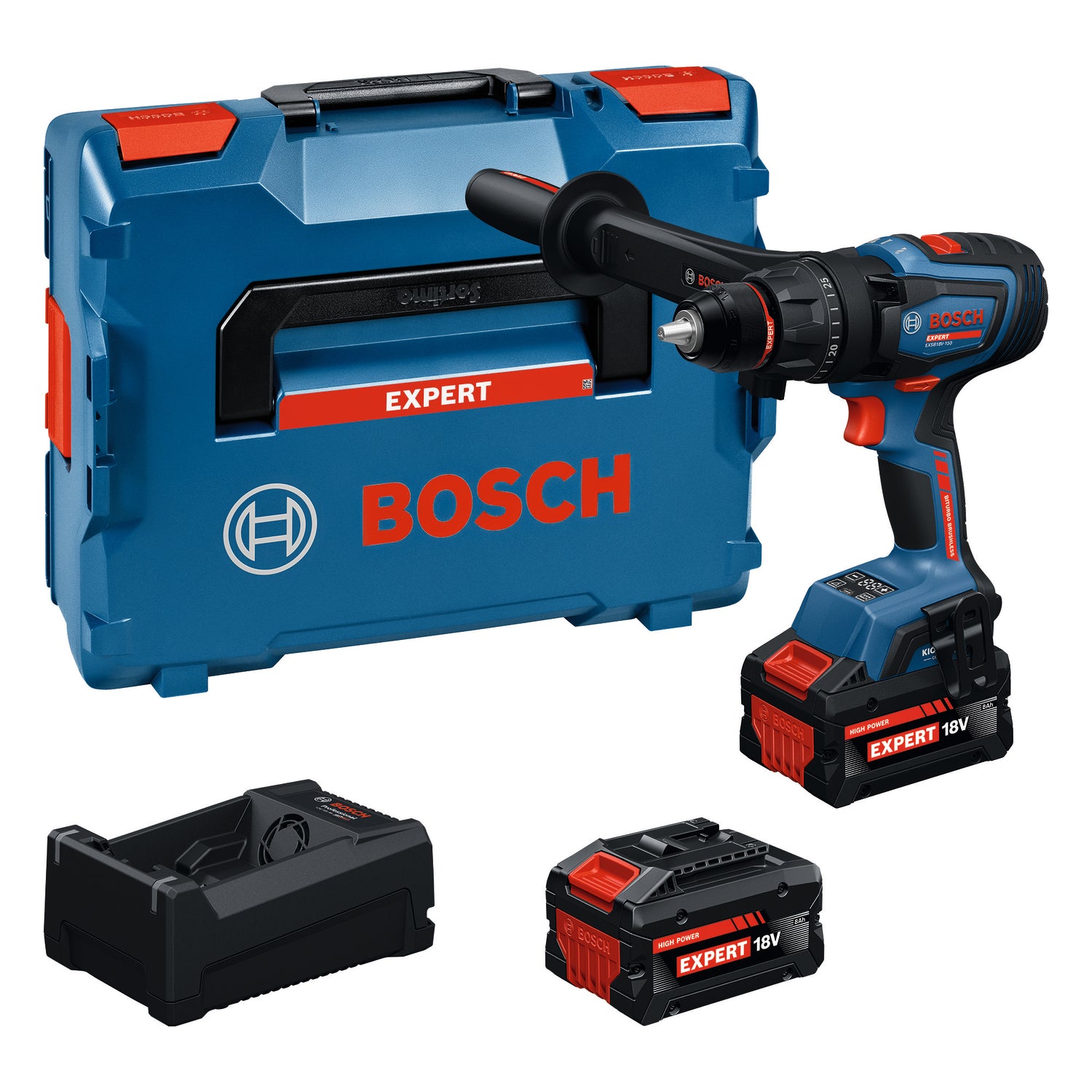 Bosch EXPERT Akku-Schlagbohrschrauber EXSB18V-150 (Drehmoment: 150 Nm, 13 mm Bohrfutter, inkl. 2 x 8,0 Ah Akku in L-BOXX 136)