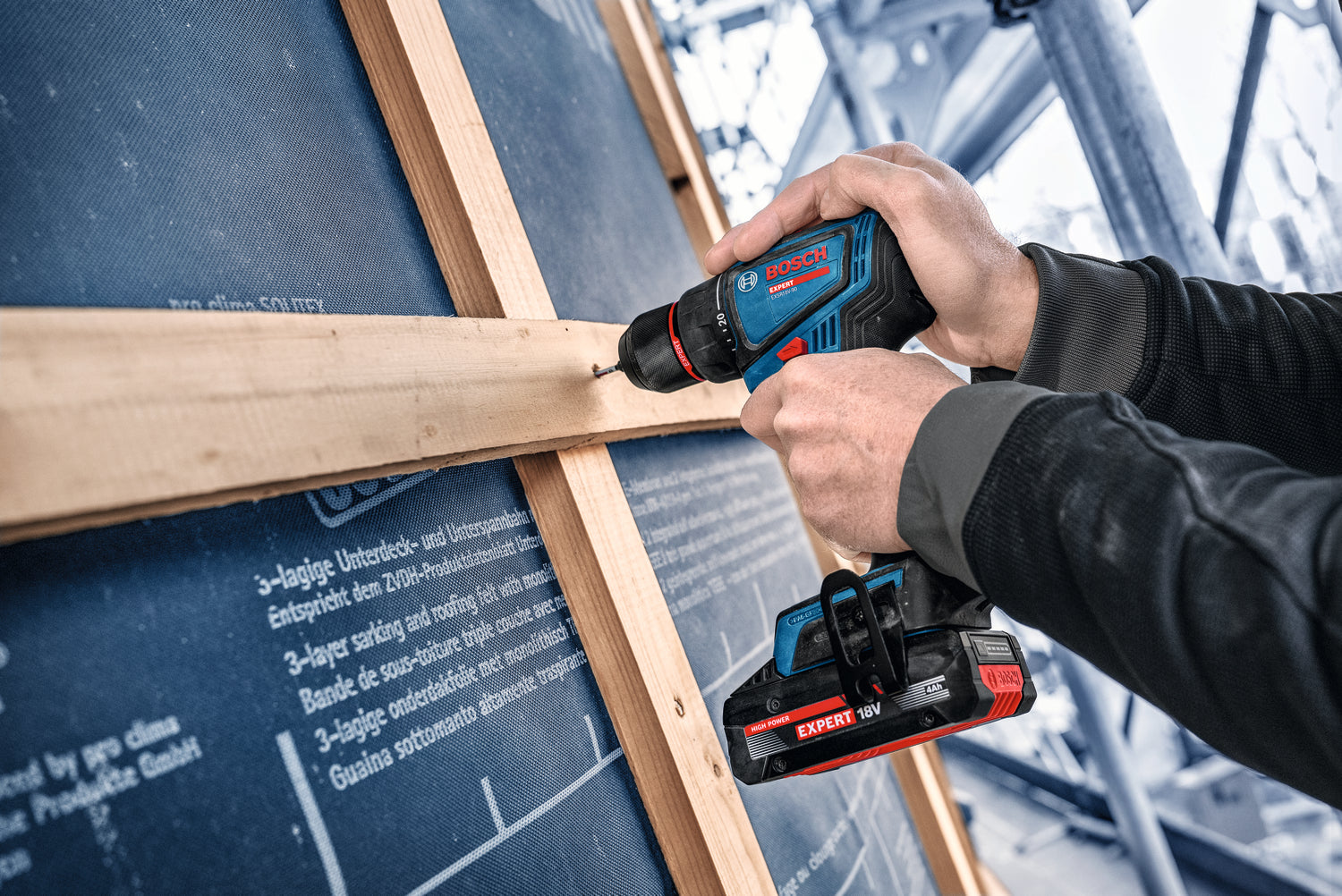 Bosch EXPERT Akku-Bohrschrauber EXSR18V-90 (Drehmoment: 36 / 65 Nm, 13 mm Bohrfutter, inkl. 2 x 4,0 Ah Akku in L-BOXX 136)