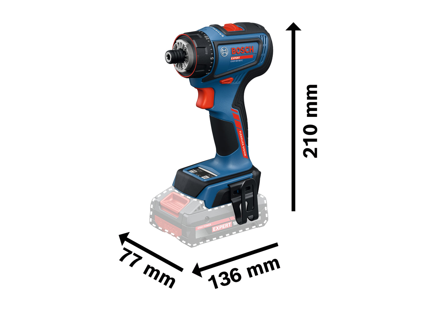 Bosch EXPERT Akku-Bohrschrauber EXSR18V-90FC (Drehmoment: 36/65 Nm, ohne FlexiClick Aufsatz, ohne Akku in L-BOXX 136)