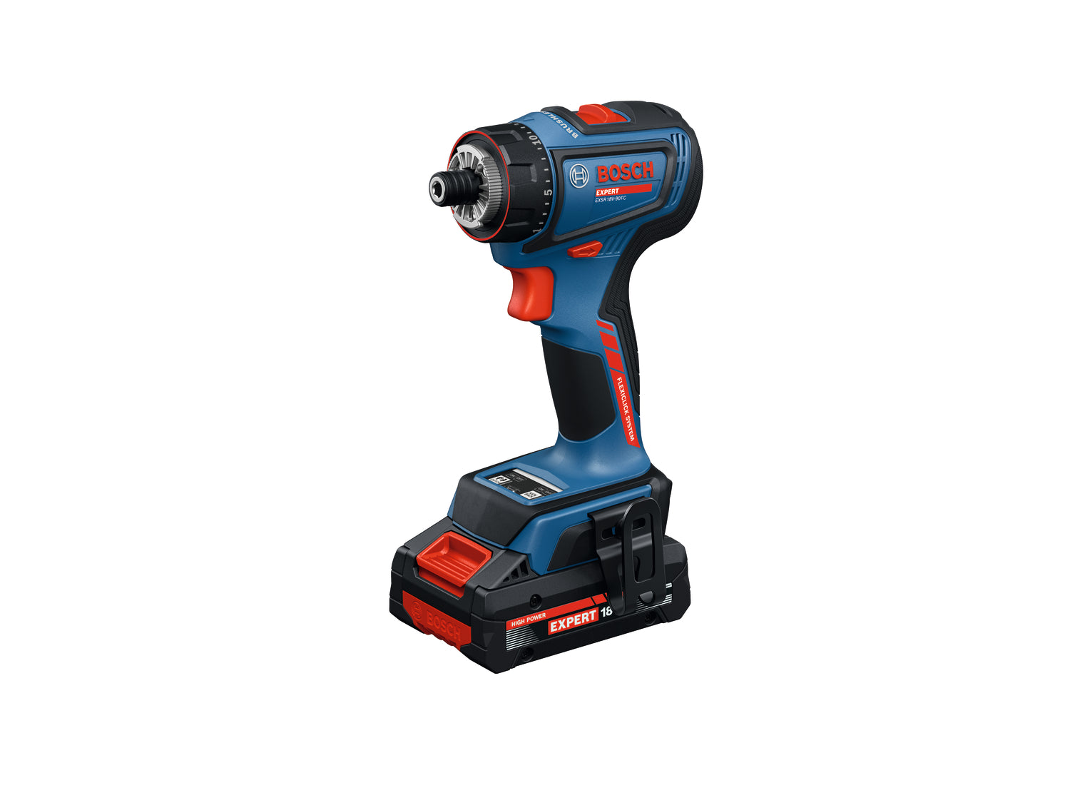 Bosch EXPERT Akku-Bohrschrauber EXSR18V-90FC (inkl. 4 x FlexiClick Aufsatz, Drehmoment: 36/65 Nm, mit 2 x 4,0 Ah Akku in L-BOXX 136)
