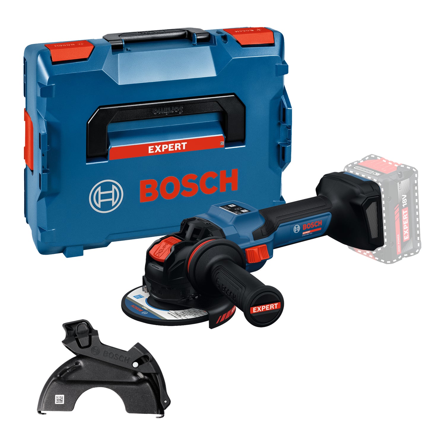 Bosch EXPERT Akku-Winkelschleifer EXWX18V-15S (X-LOCK, Scheiben-Ø: 125 mm, Drehzahl: 11000 U/min, ohne Akku in L-BOXX 162)
