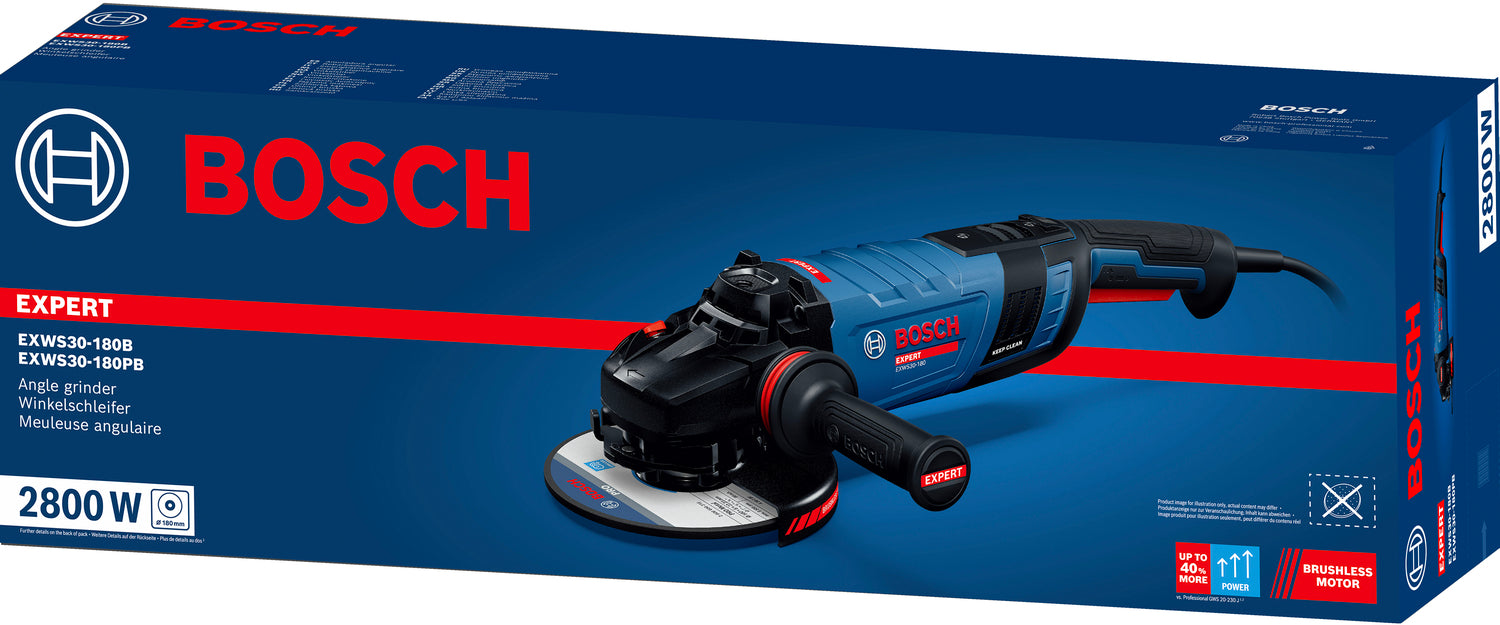 Bosch EXPERT Winkelschleifer EXWS30-180PB (Scheiben-Ø: 180 mm, PROtection-Schalter, 2800 W, Drehzahl: 8500 U/min)