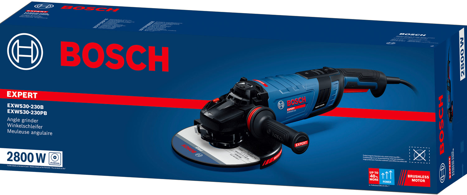 Bosch EXPERT Winkelschleifer EXWS30-230PB (Scheiben-Ø: 230 mm, PROtection-Schalter, 2800 W, Drehzahl: 6500 U/min)