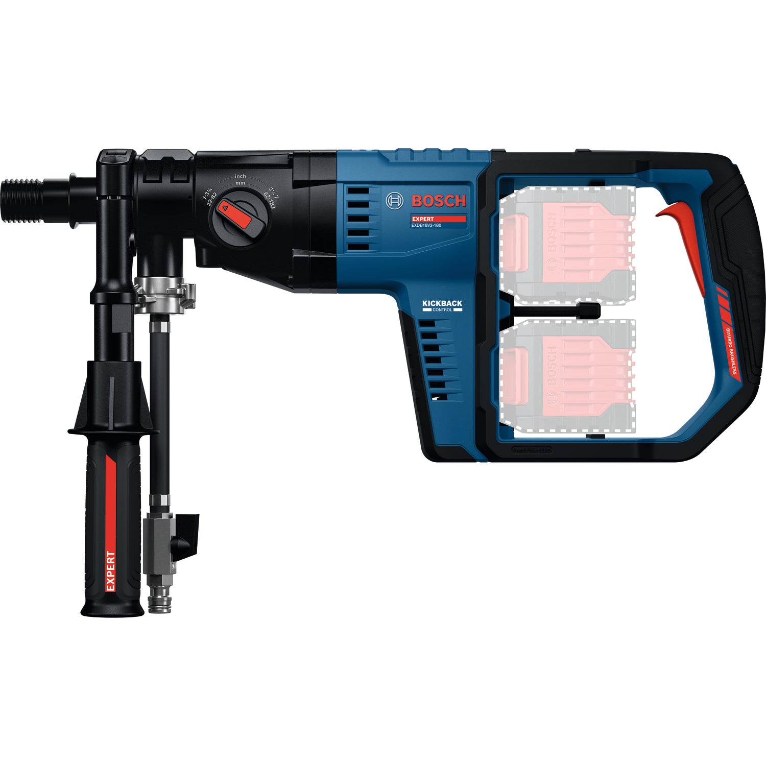 Bosch EXPERT Akku-Diamantbohrmaschine EXDB18V2-180 (Bohr-Ø max.: 182 mm, Trocken- & Nassbohren, Werkzeugaufnahme G 1/2" & 1 1/4" UNC, ohne Akku in XL-BOXX 232)