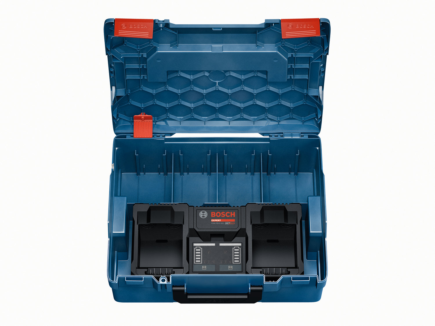 Bosch EXPERT Ladegerät EXAL18V2-320 (Ultraschnelles paralleles Laden mit 16A, 2 Ladebuchten, lädt 2 x EXPERT 8,0 Ah in 39 min voll, in L-BOXX 162)