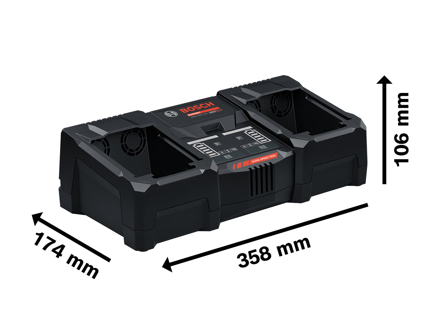 Bosch EXPERT Ladegerät EXAL18V2-320 (Ultraschnelles paralleles Laden mit 16A, 2 Ladebuchten, lädt 2 x EXPERT 8,0 Ah in 39 min voll, in L-BOXX 162)