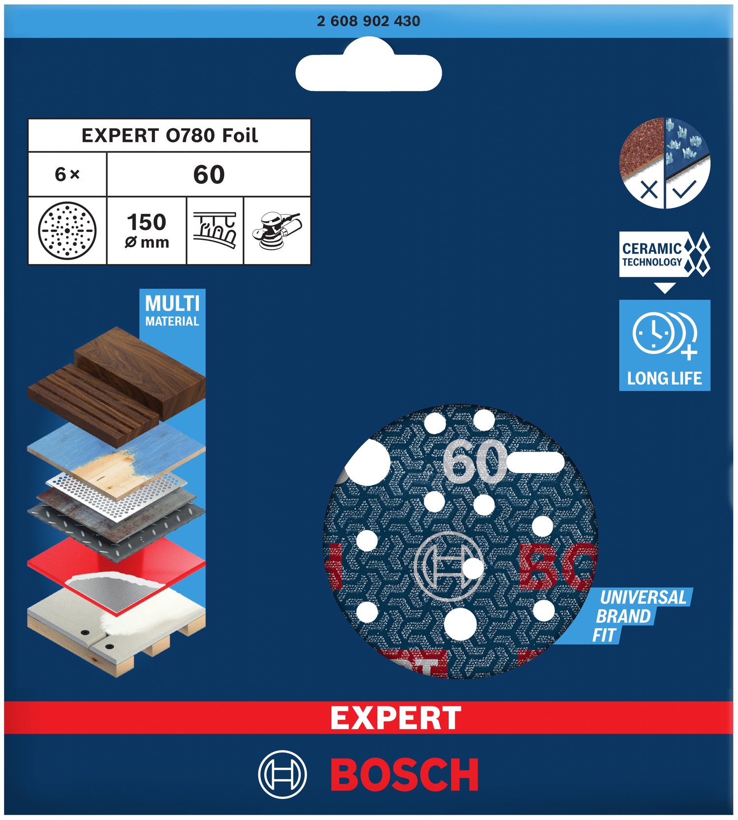 Bosch EXPERT O780 Folienschleifscheibe Ø 150 mm (6er-Pack, für das effiziente Schleifen verschiedenster Materialien)
