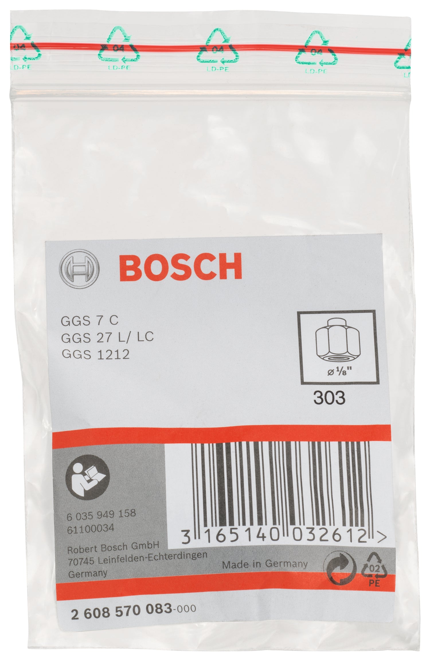 Bosch Spannzange 1/8" mit Spannmutter für GGS 7 / 18V / 27 / 28 / 30 / 1212