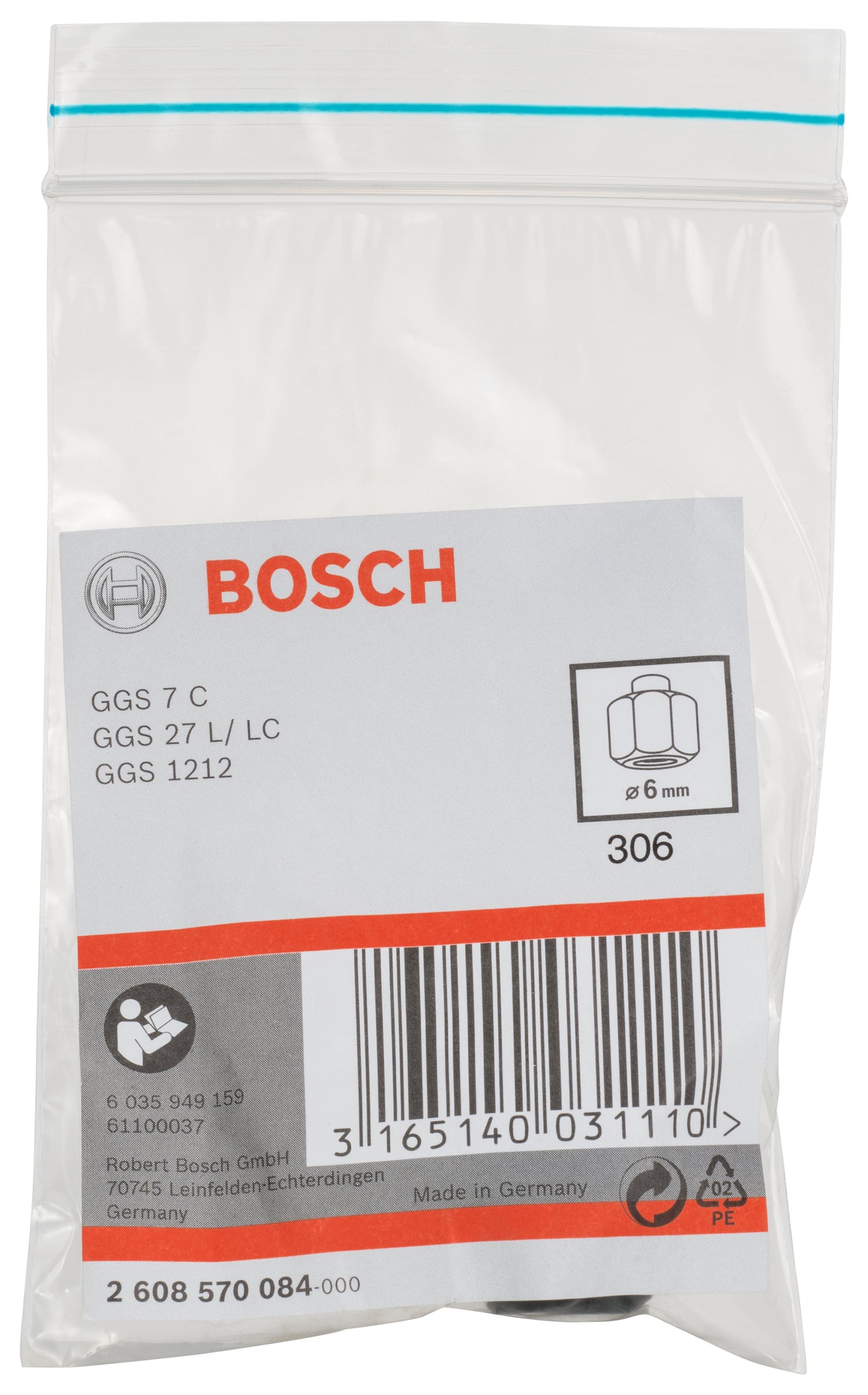 Bosch Spannzange 6 mm mit Spannmutter für GGS 7 / 18V / 27 / 28 / 30 / 1212