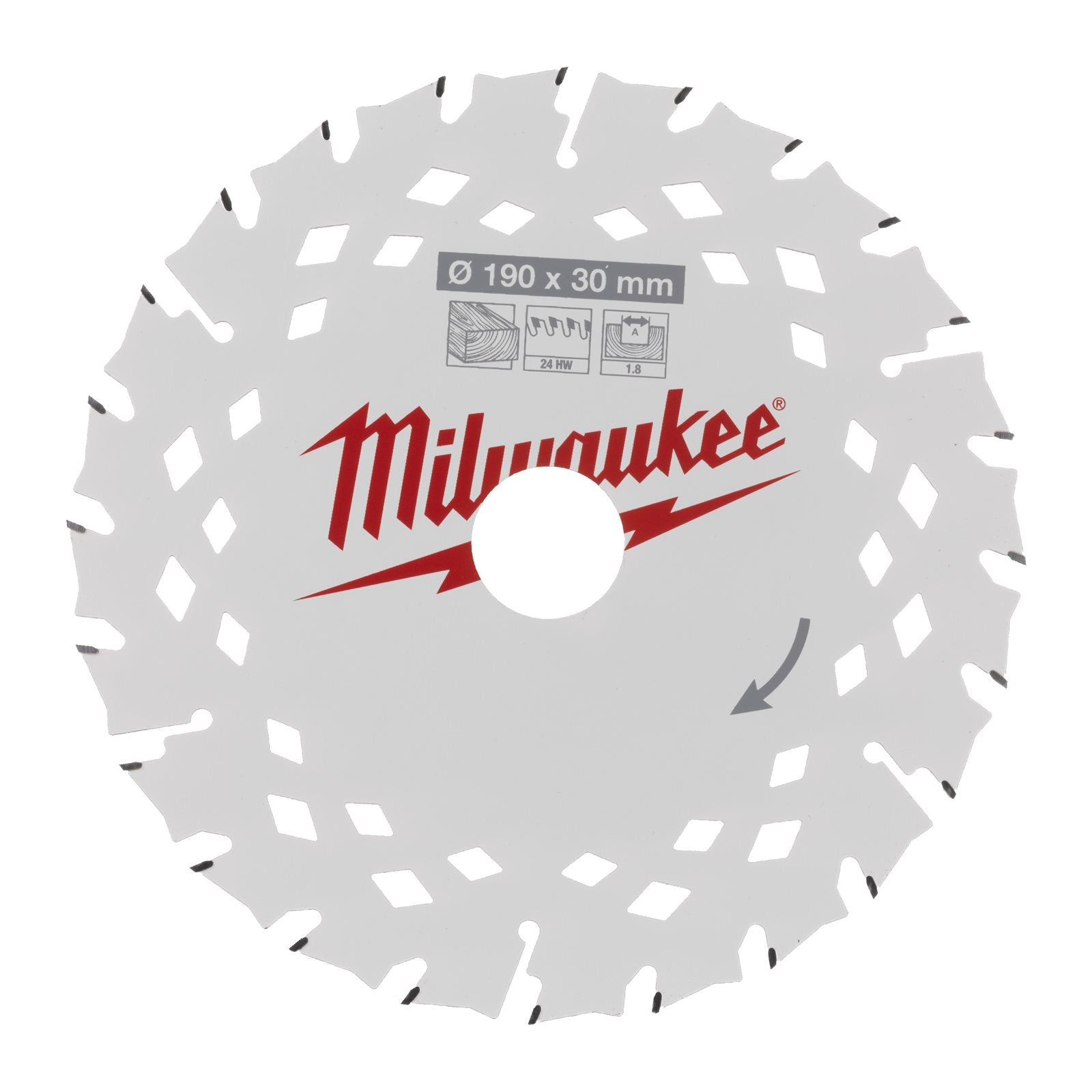 Milwaukee Kreissägeblatt Ø 190 x 30 mm für Holz (Z=24 ATB, Schnittbreite: 1,8 mm, PTFE-Beschichtung)