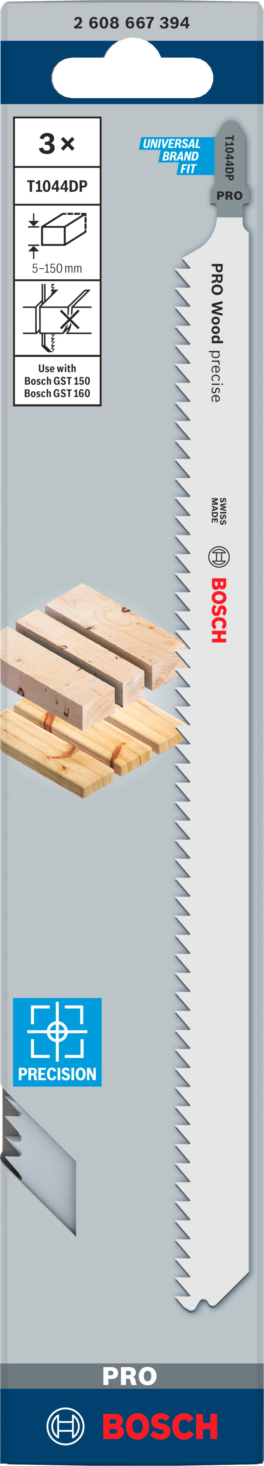 Bosch PRO Wood precise T1044DP Stichsägeblatt (3er-Pack, für Bauholz & Weichholz bis 150 mm, Gesamtlänge: 250 mm)