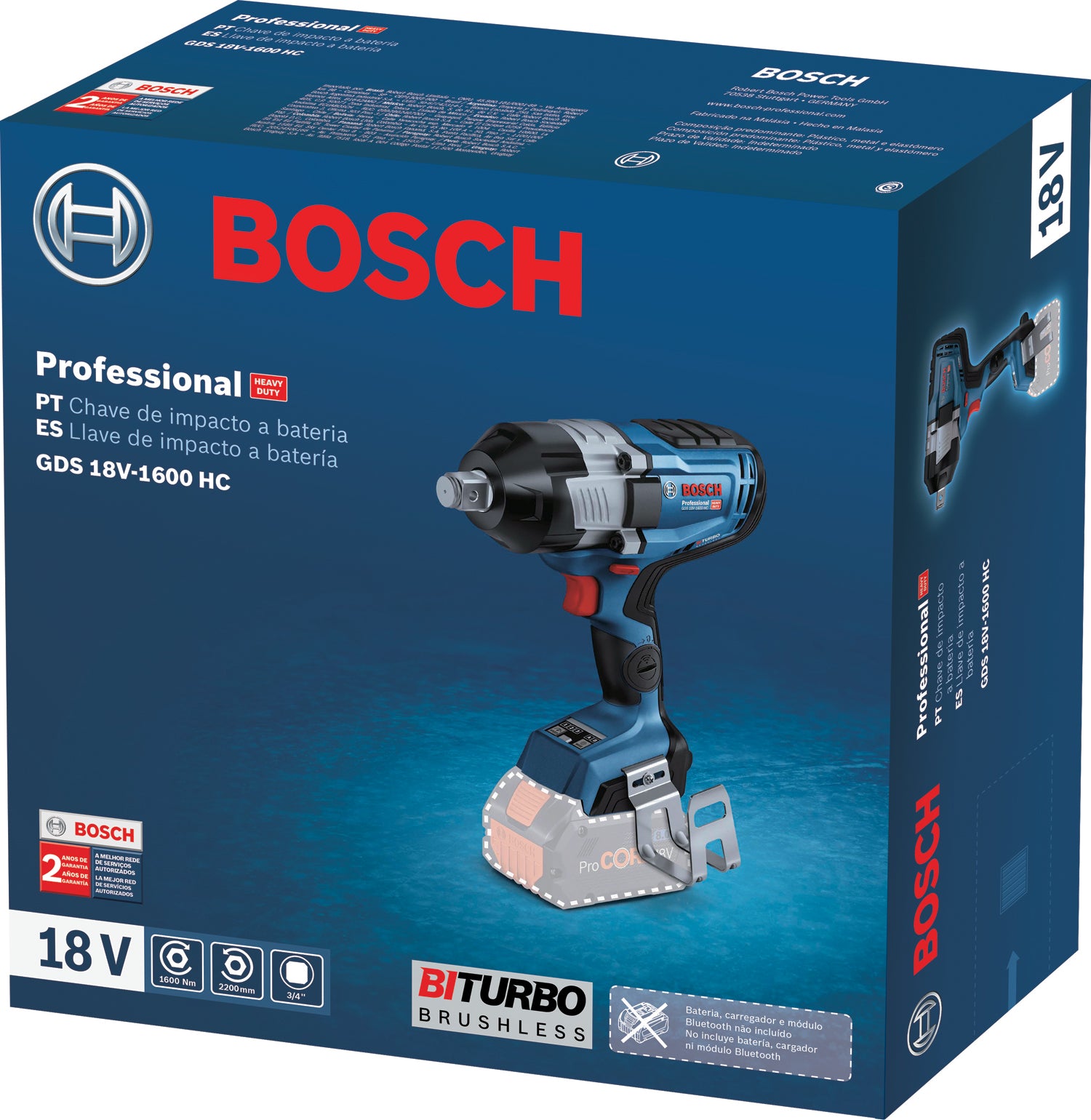Bosch Akku-Schlagschrauber GDS 18V-1600 HC (Drehmoment: 1600 Nm, Losbrechmoment: 2200 Nm, 3/4"-Vierkant, 3 Stufen, ohne Akku im Karton)