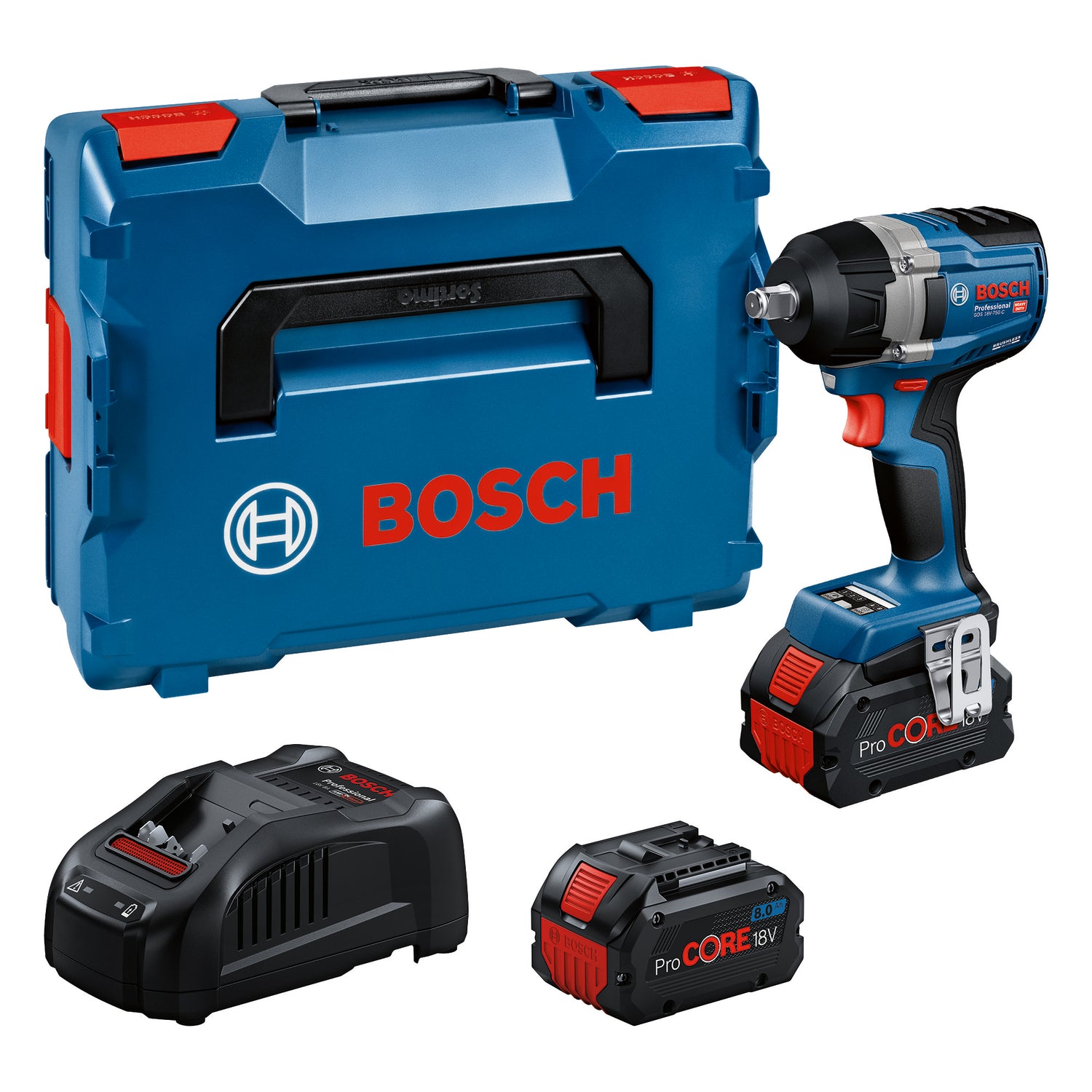 Bosch Akku-Schlagschrauber GDS 18V-750 C (Drehmoment: 750 Nm, Losbrechmoment: 1000 Nm, 1/2"-Vierkant, inkl. 2 x 8,0 Ah Akku in L-BOXX 136)