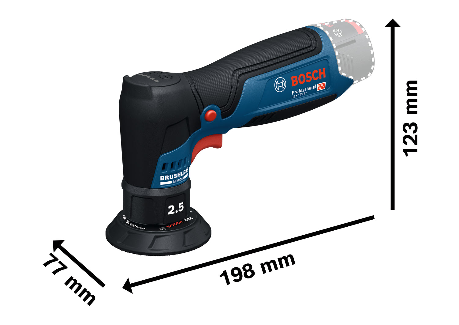 Bosch Akku-Exzenterschleifer GEX 12V-77 (Schwingkreis-Ø: 2,5 mm, Drehzahl: 3000 - 8000 U/min, Schleifteller-Ø: 77 mm, ohne Akku im Karton)