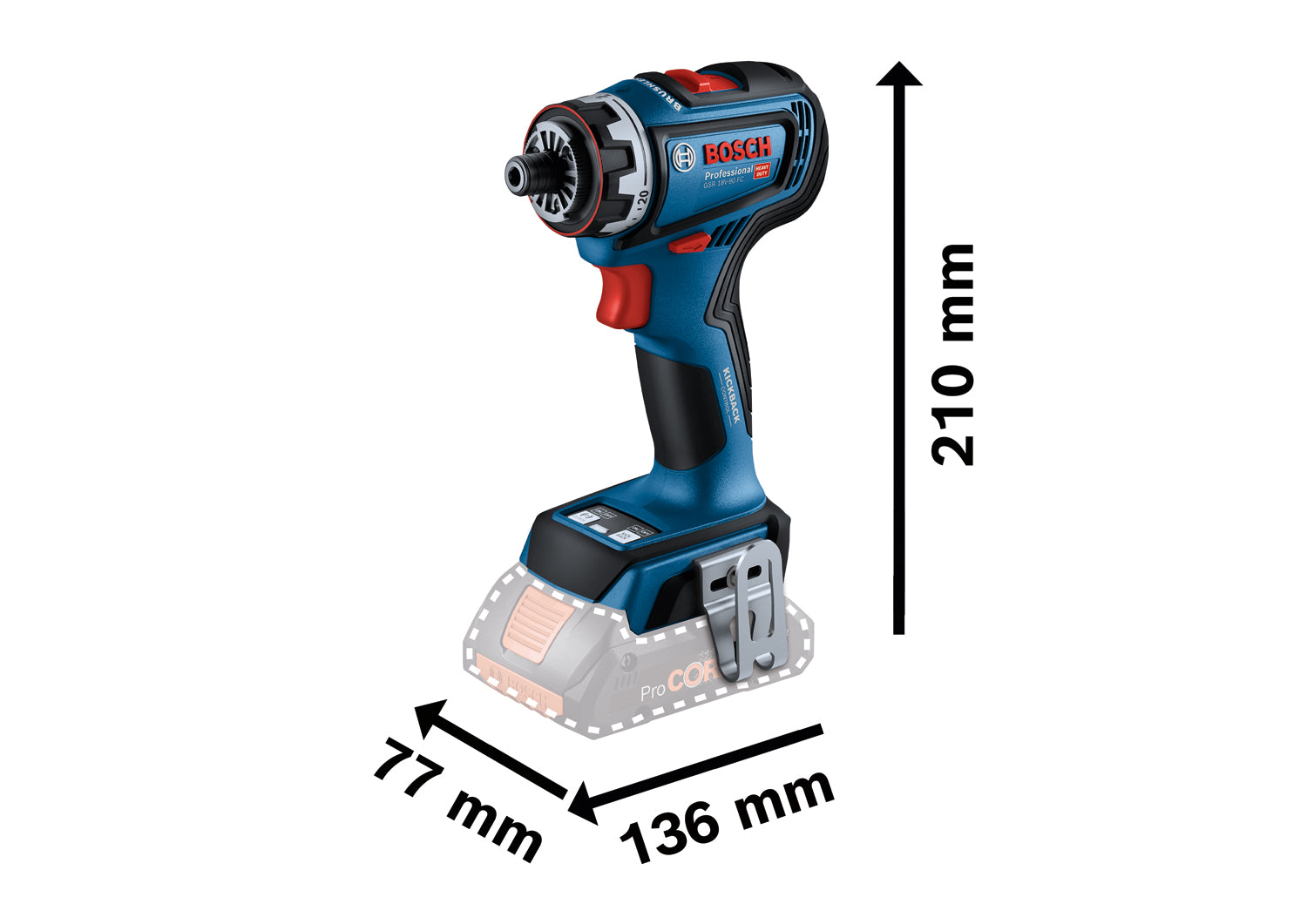 Bosch Akku-Bohrschrauber GSR 18V-90 FC (Drehmoment: 90 Nm, inkl. 3 FlexiClick Aufsätzen, ohne Akku in L-BOXX 136)