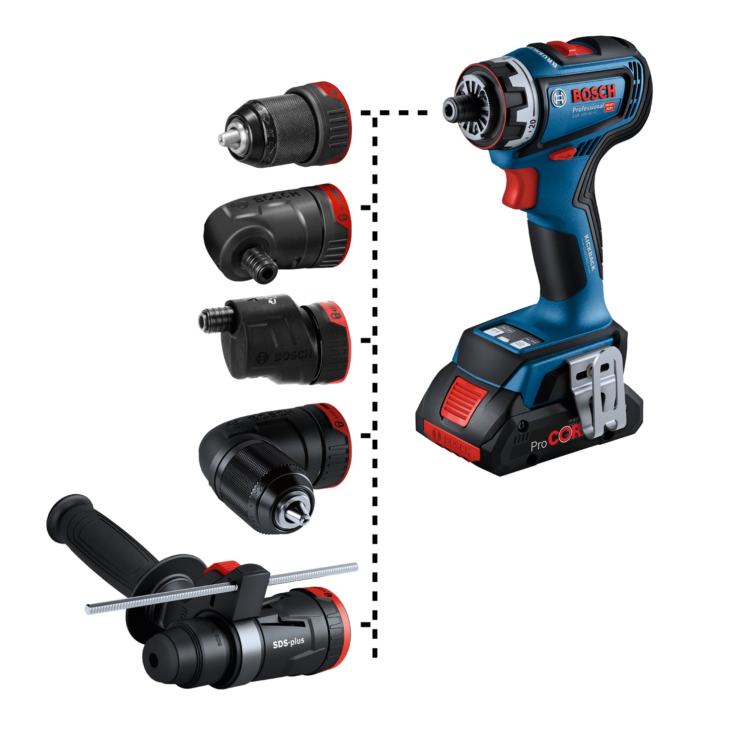 Bosch Akku-Bohrschrauber GSR 18V-90 FC (Drehmoment: 90 Nm, inkl. 3 FlexiClick Aufsätzen, ohne Akku in L-BOXX 136)