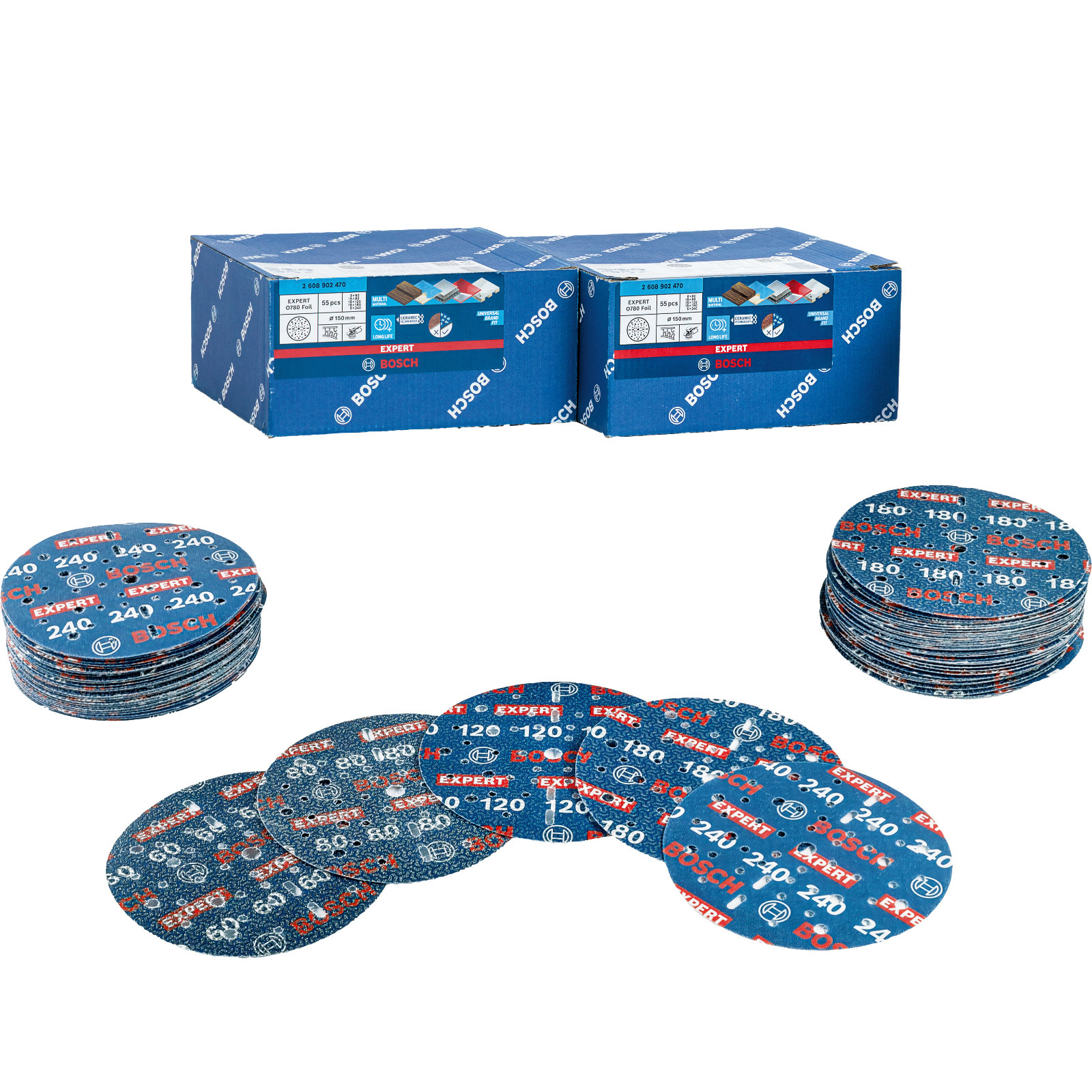 Bosch EXPERT O780 Folienschleifscheibe Ø 150 mm (50er-Pack, für das effiziente Schleifen verschiedenster Materialien)